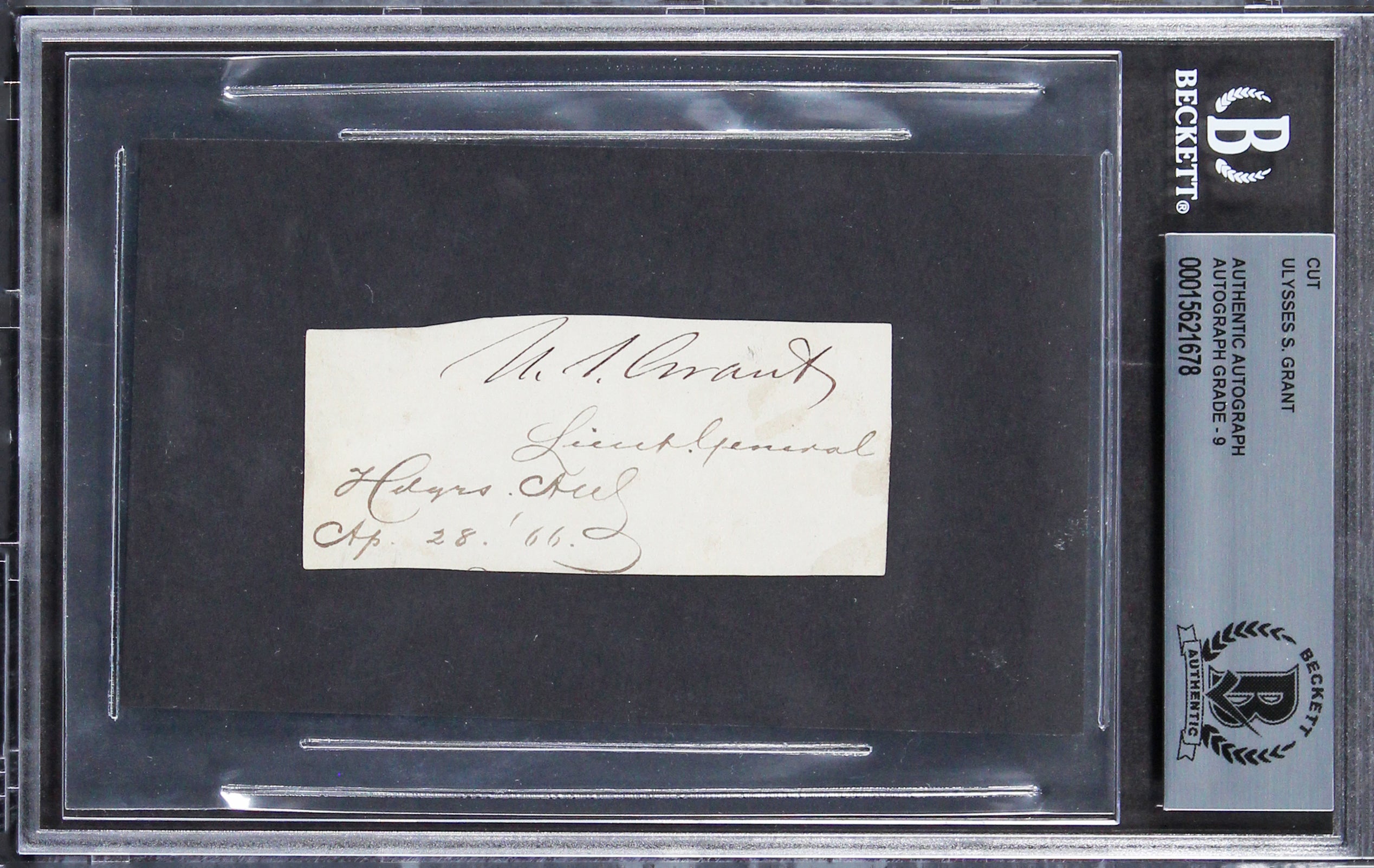 Ulysses S. Grant Authentic Signed 1.35x3 Cut Signature Auto Mint 9! BAS Slabbed