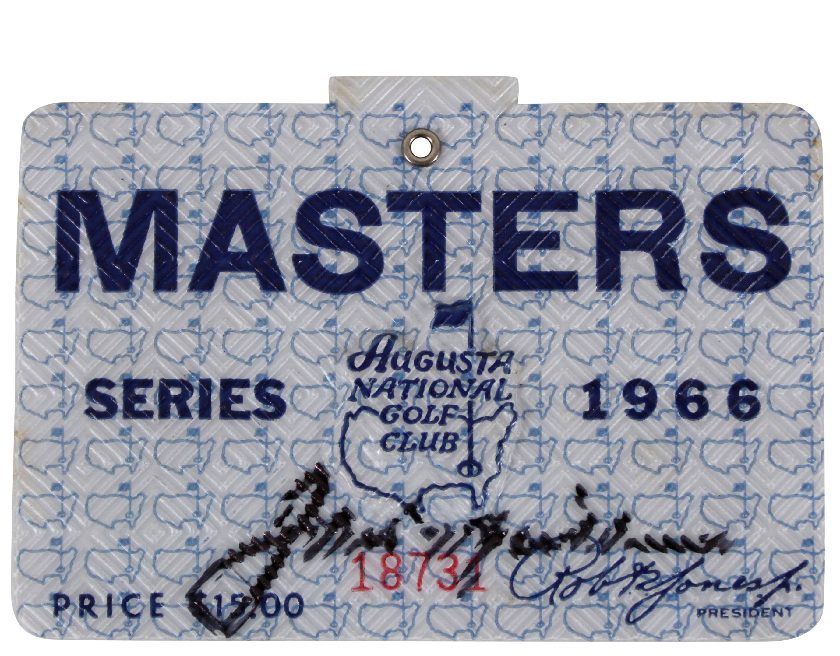 Jack Nicklaus Signed 1966 Masters Augusta National Golf Club Badge Ticket BAS