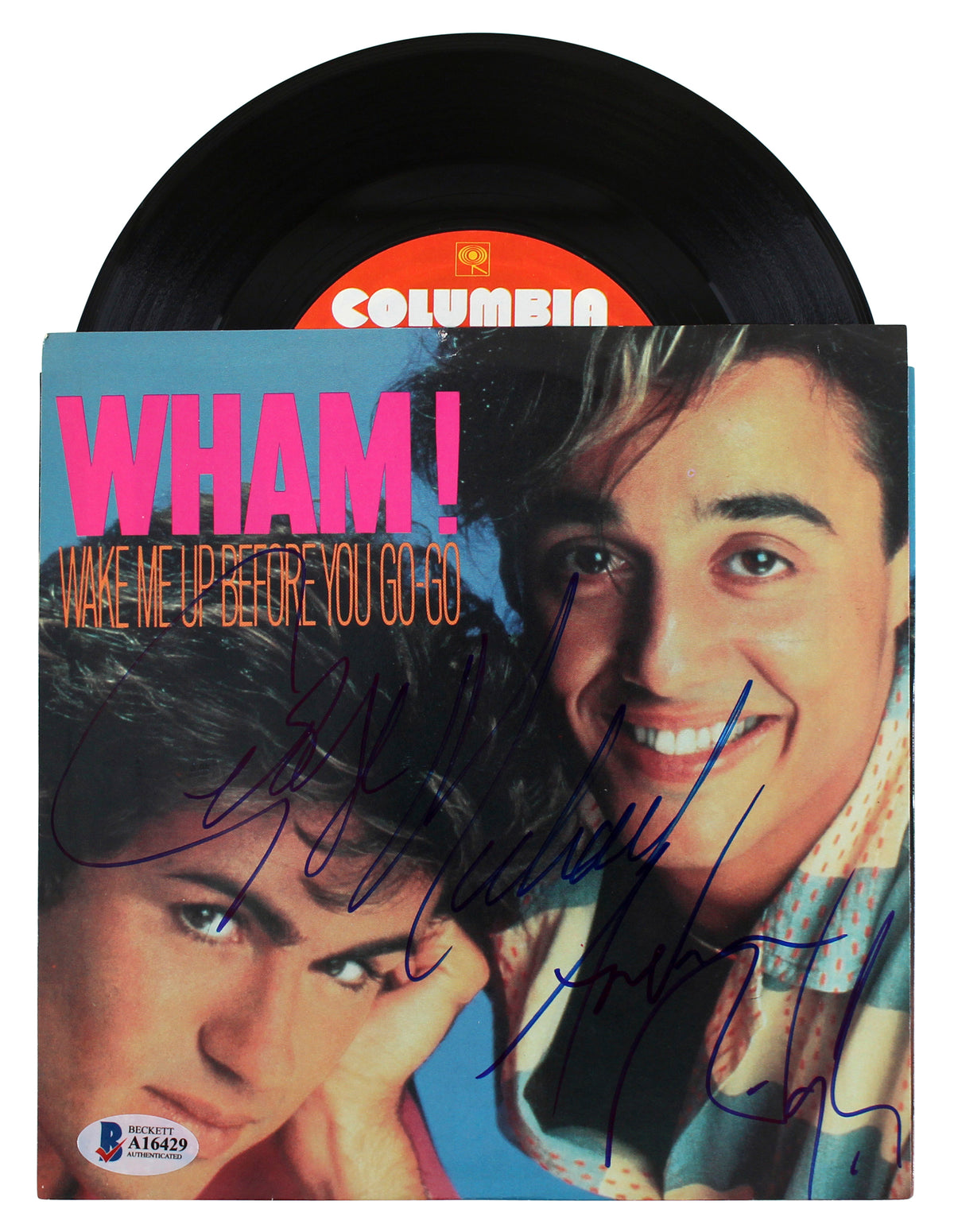 George Michael & Andrew Ridgeley Wham! Signed 45 RPM Album Cover W/ Vinyl BAS