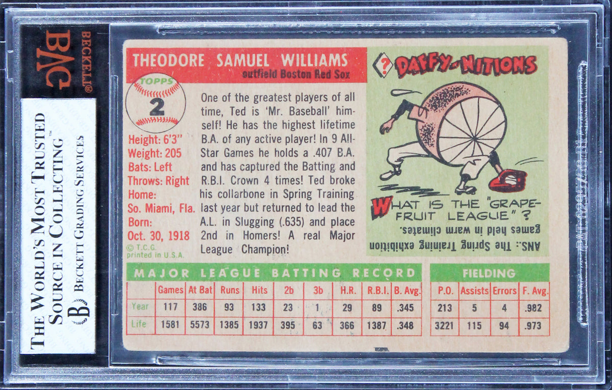 Red Sox Ted Williams 1955 Topps #2 Card Graded G-VG 2.5 BGS Slabbed