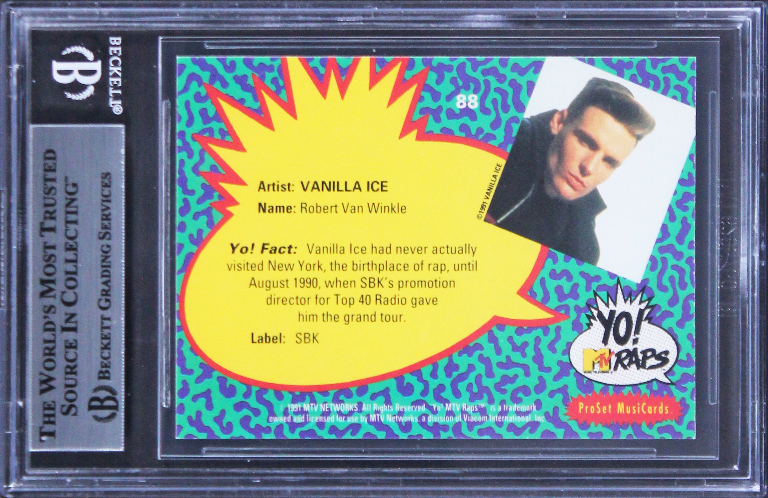 Vanilla Ice Signed 1991 Pro Set Yo! MTV Raps Complete Series #88 Card BAS Slab