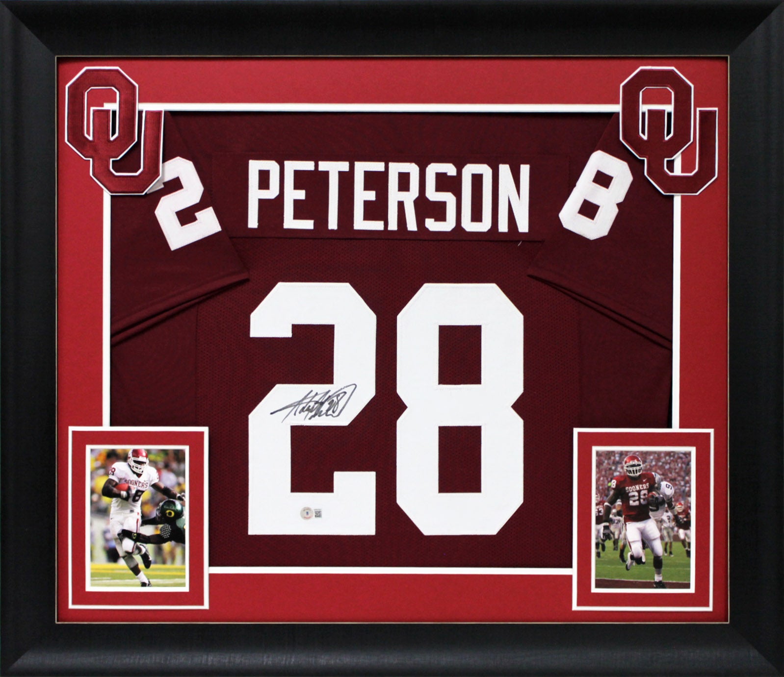 Oklahoma Adrian Peterson Authentic Signed Maroon Pro Style Framed Jersey BAS Wit