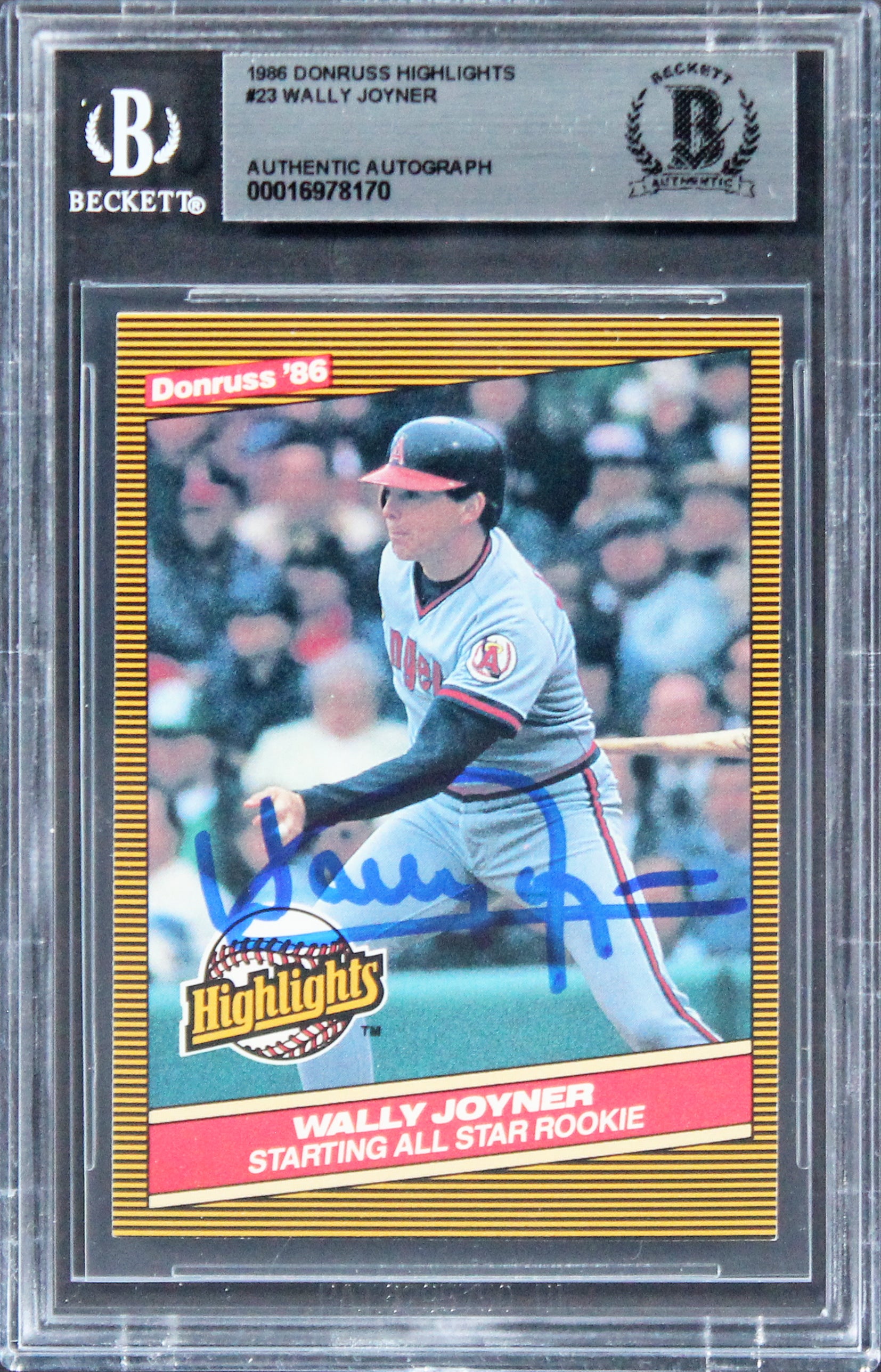 Angels Wally Joyner Signed 1986 Donruss Highlights #23 Rookie Card BAS Slabbed