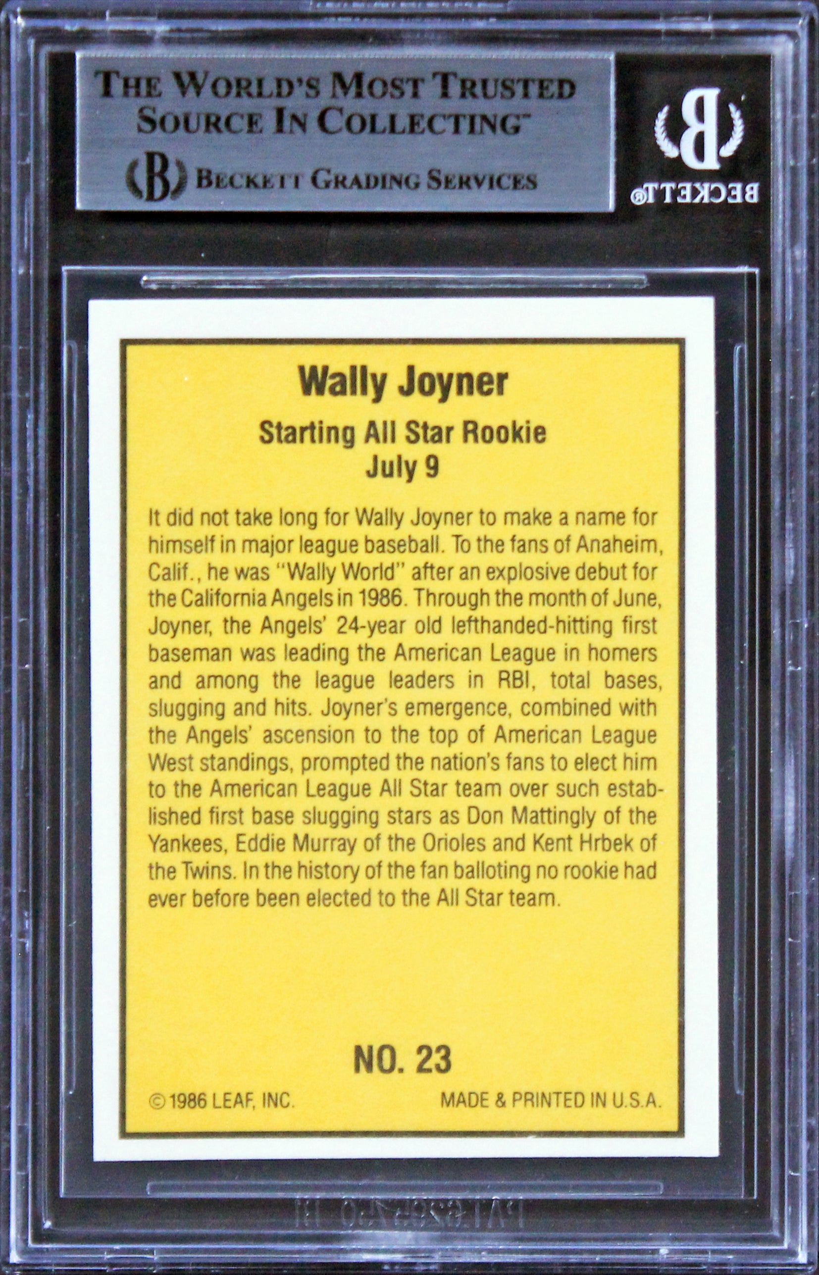 Angels Wally Joyner Signed 1986 Donruss Highlights #23 Rookie Card BAS Slabbed