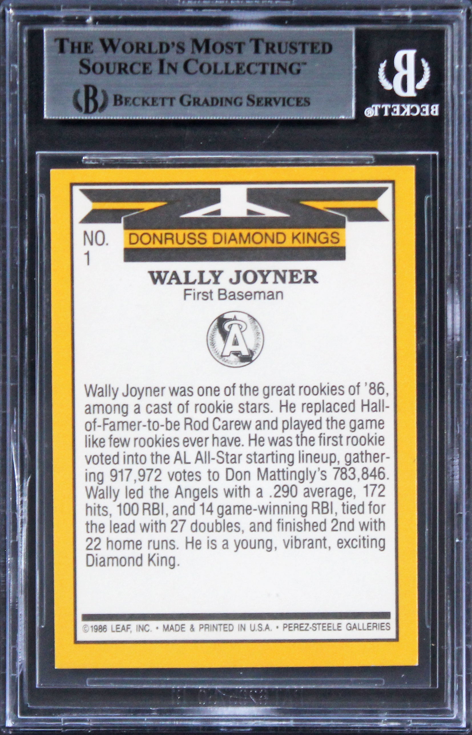 Angels Wally Joyner Authentic Signed 1987 Donruss #1 Card BAS Slabbed