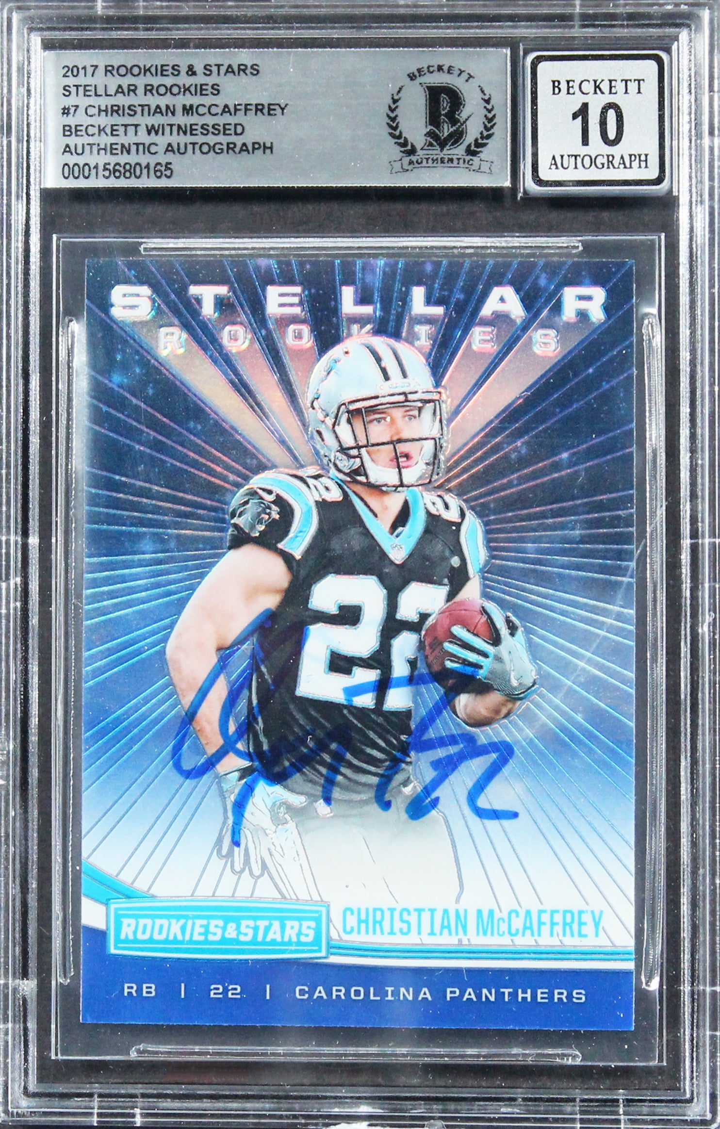 49ers Christian McCaffrey Signed 2017 Rookies & Stars #7 Card Auto 10! BAS Slab