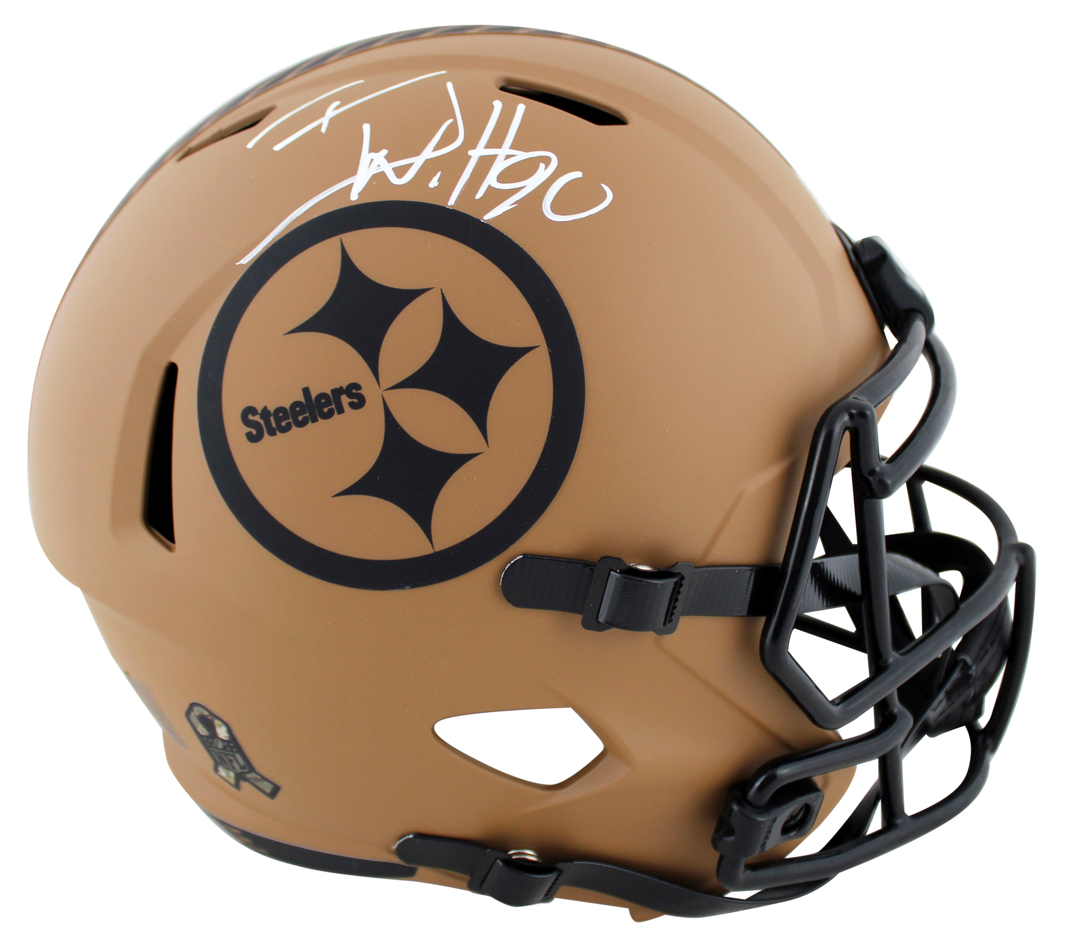 Steelers T.J. Watt Signed Salute To Service II F/S Speed Rep Helmet BAS Witness