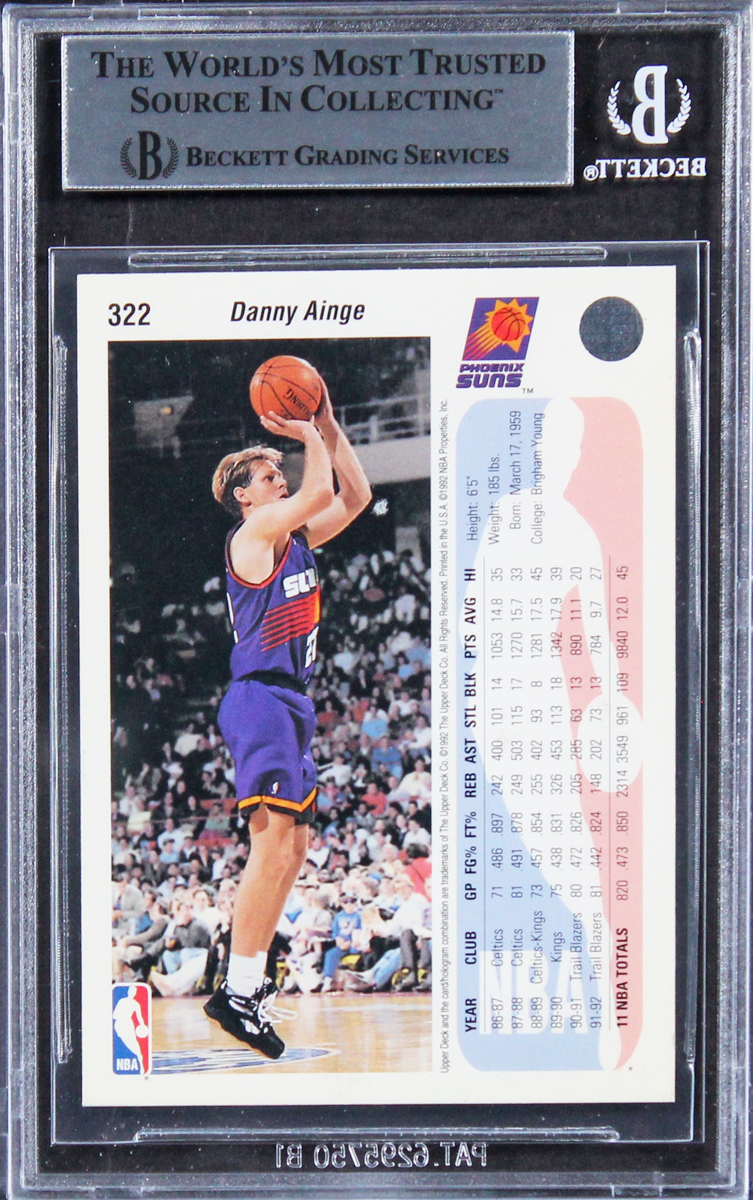 Suns Danny Ainge Authentic Signed 1992 Upper Deck #322 Card BAS Slabbed