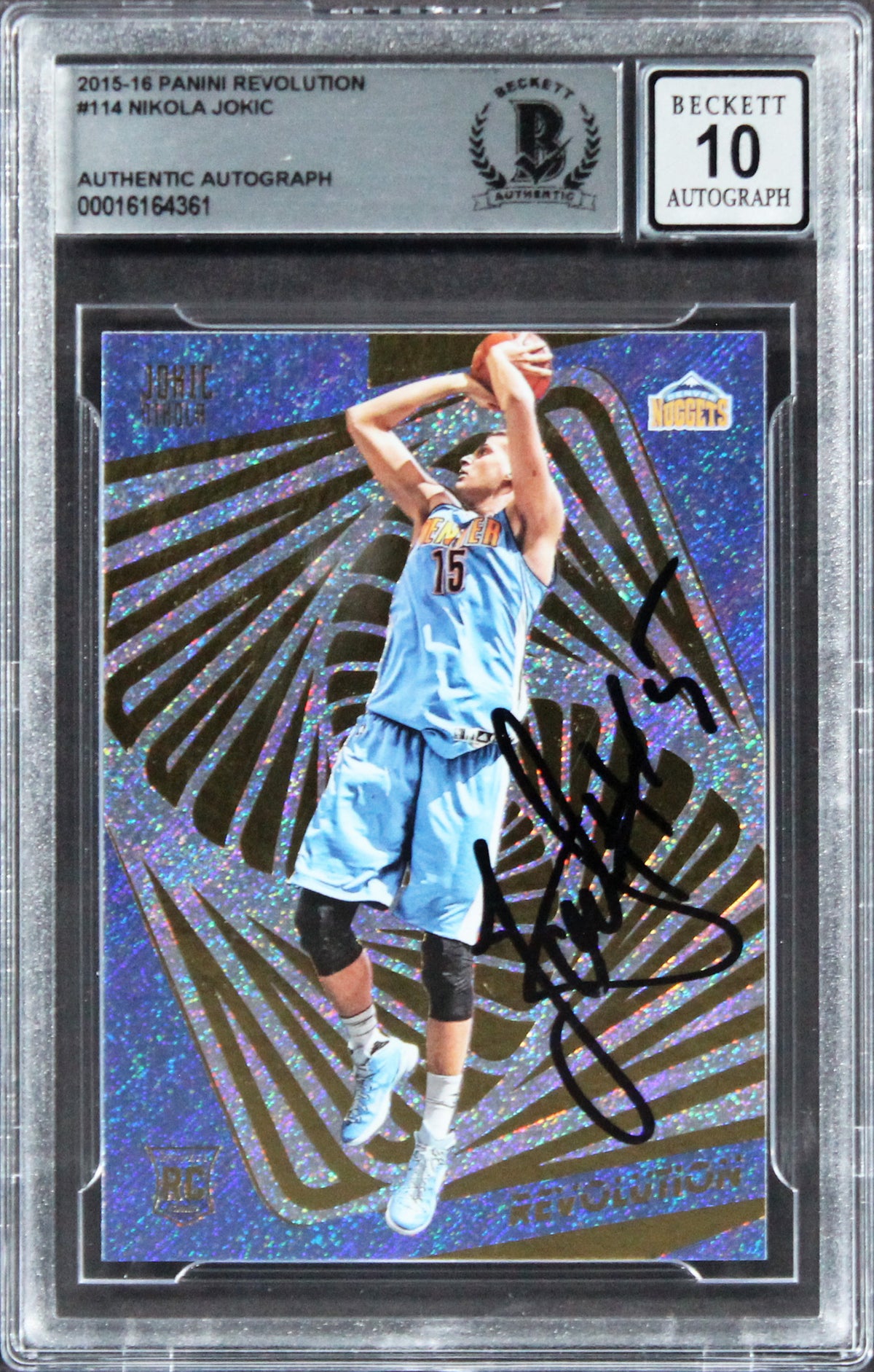 Nuggets Nikola Jokic Signed 2015 Panini Revolution #114 Card Auto 10 BAS Slabbed