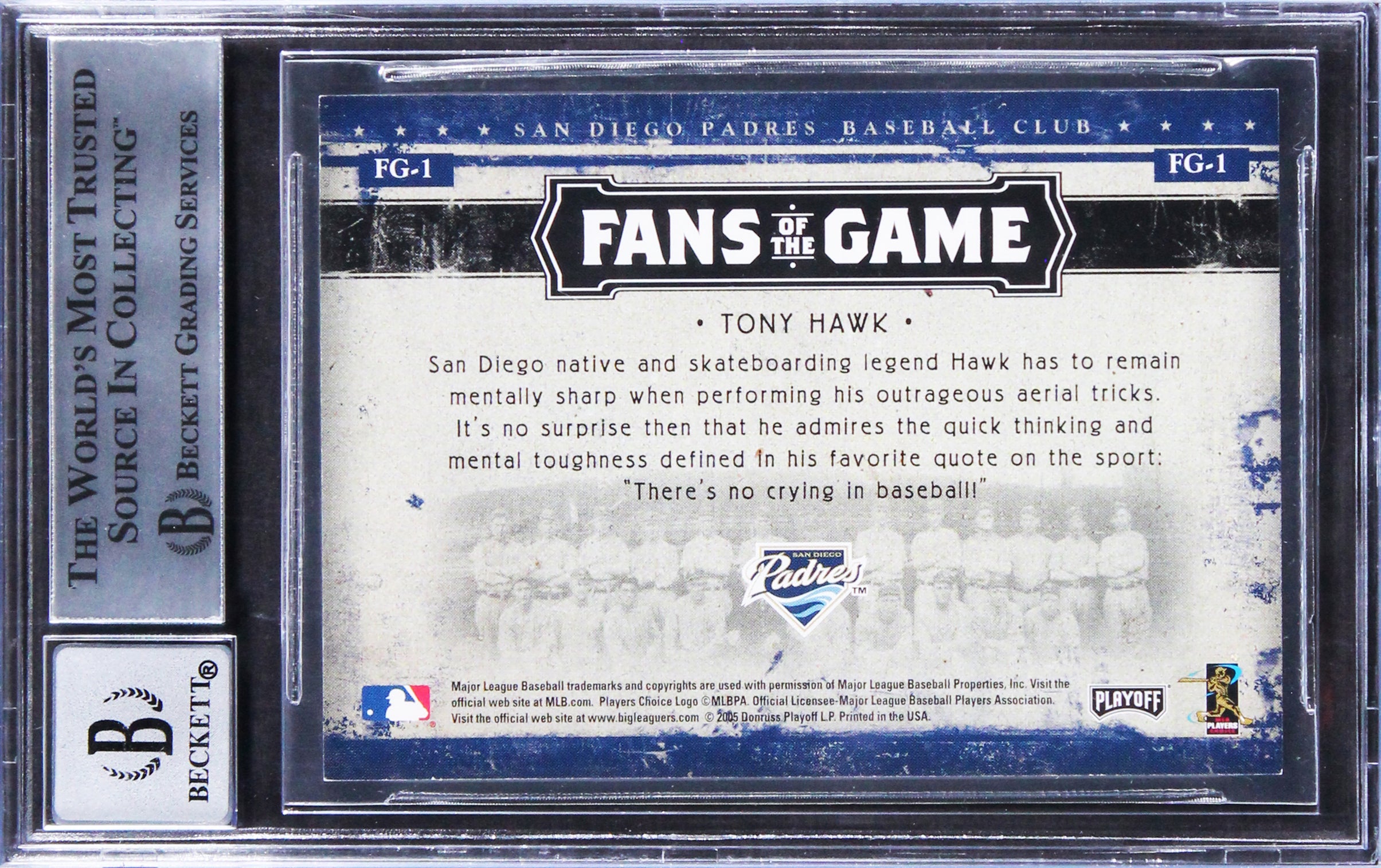 Tony Hawk Signed 2005 Playoff Prestige Fans of the Game #1 Card Auto 10 BAS Slab