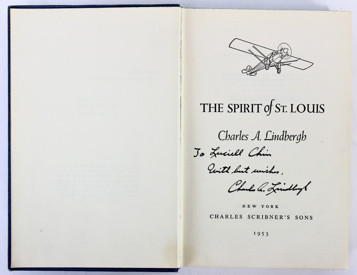 Charles Lindbergh Signed The Spirit Of St. Louis Hard Cover Book BAS #A68014