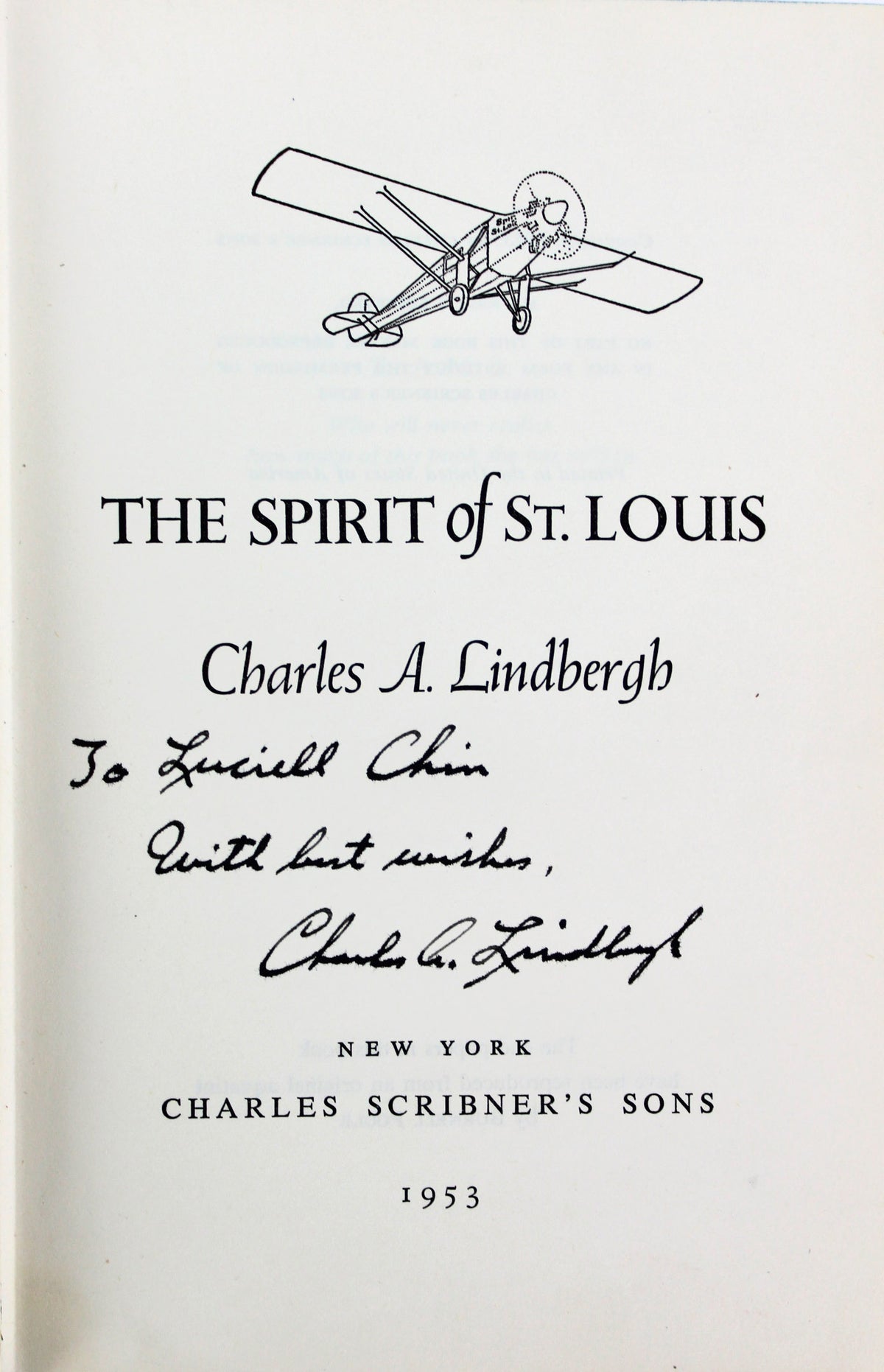 Charles Lindbergh Signed The Spirit Of St. Louis Hard Cover Book BAS #A68014