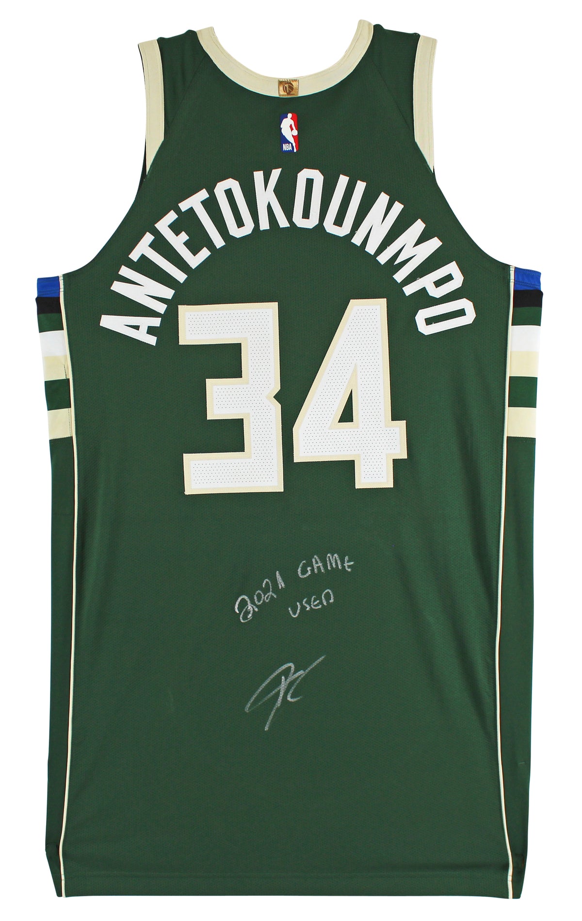 Bucks Giannis Antetokounmpo "2021 Game Used" Signed Green Nike Icon Jersey BAS