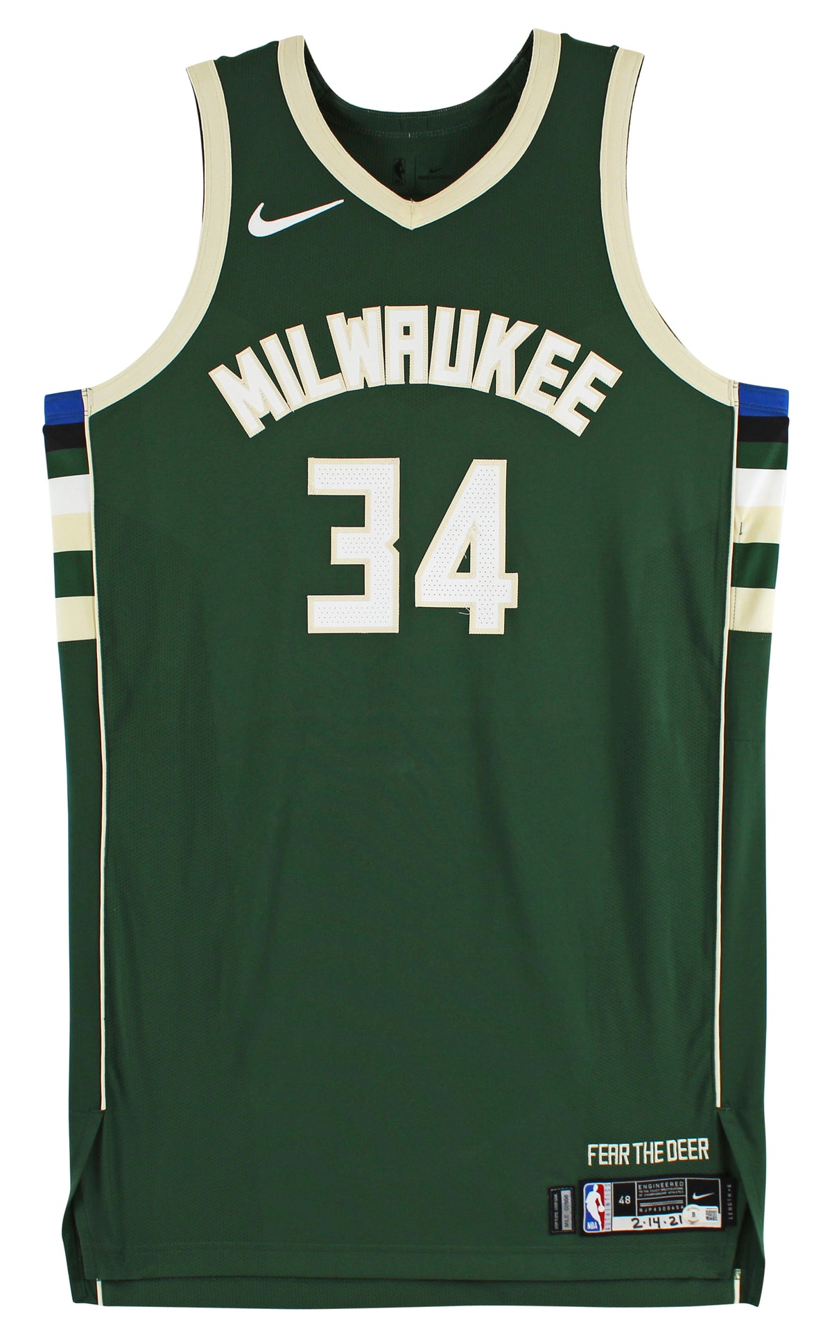 Bucks Giannis Antetokounmpo "2021 Game Used" Signed Green Nike Icon Jersey BAS