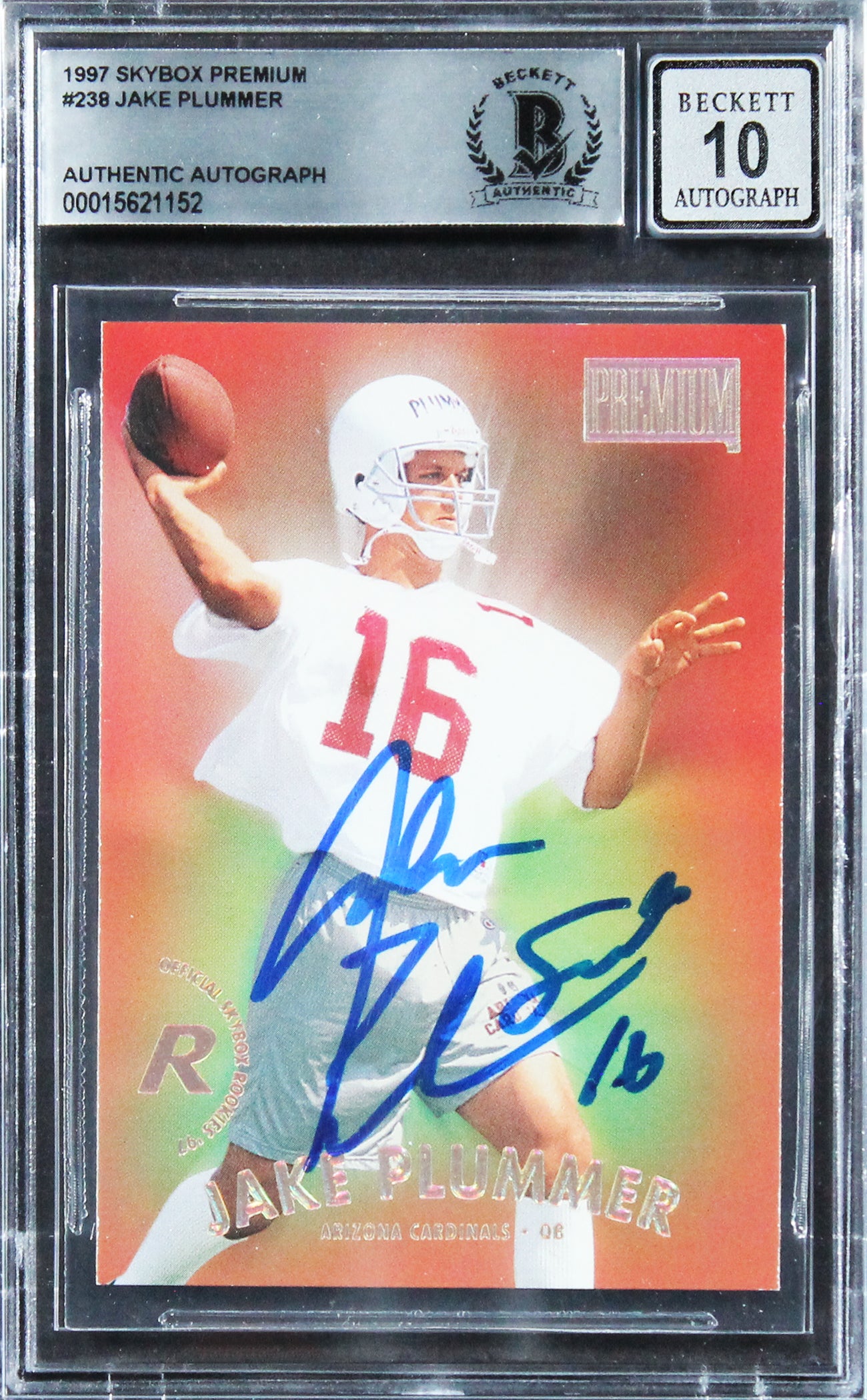 Cardinals Jake Plummer Signed 1997 Skybox Premium #238 RC Card Auto 10! BAS Slab