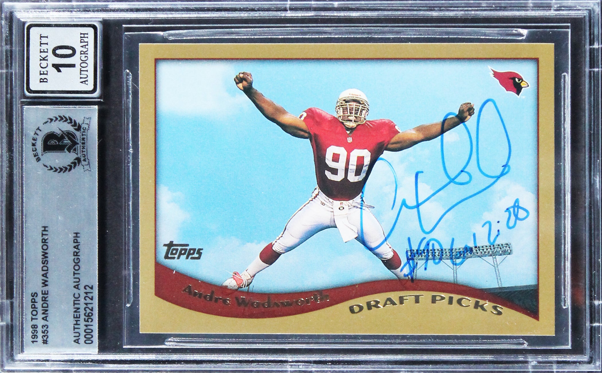 Cardinals Andre Wadsworth Signed 1998 Topps #353 Rookie Card Auto 10 BAS Slabbed