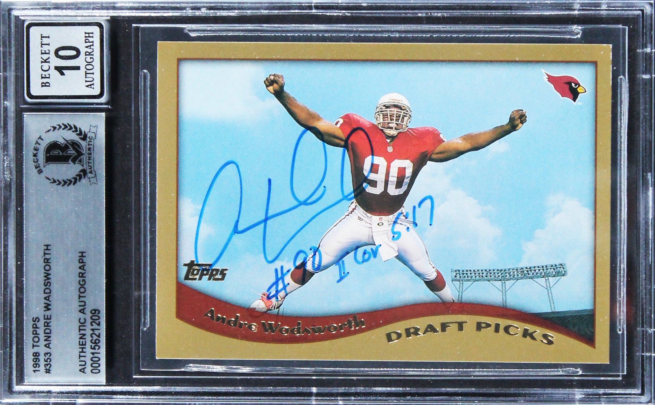 Cardinals Andre Wadsworth Signed 1998 Topps #353 Rookie Card Auto 10! BAS Slab