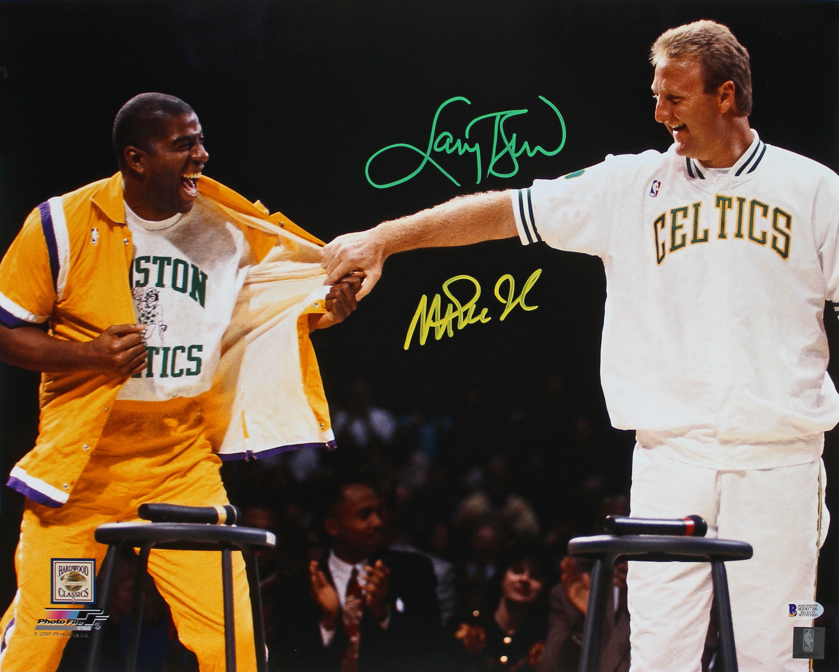 ** HOLIDAY DOORBUSTER ** Magic Johnson & Larry Bird Authentic Signed 16x20 Retirement Photo BAS Witnessed