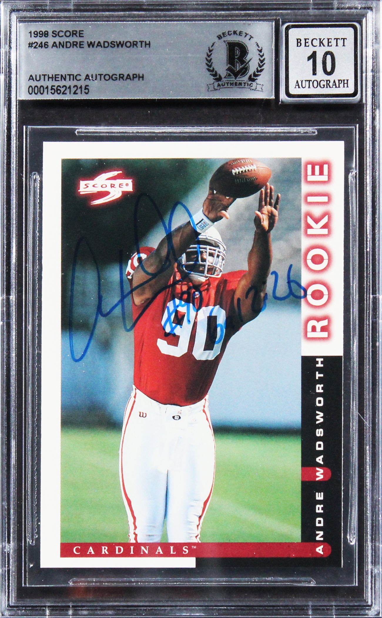 Cardinals Andre Wadsworth Signed 1998 Score #246 Rookie Card Auto 10 BAS Slabbed