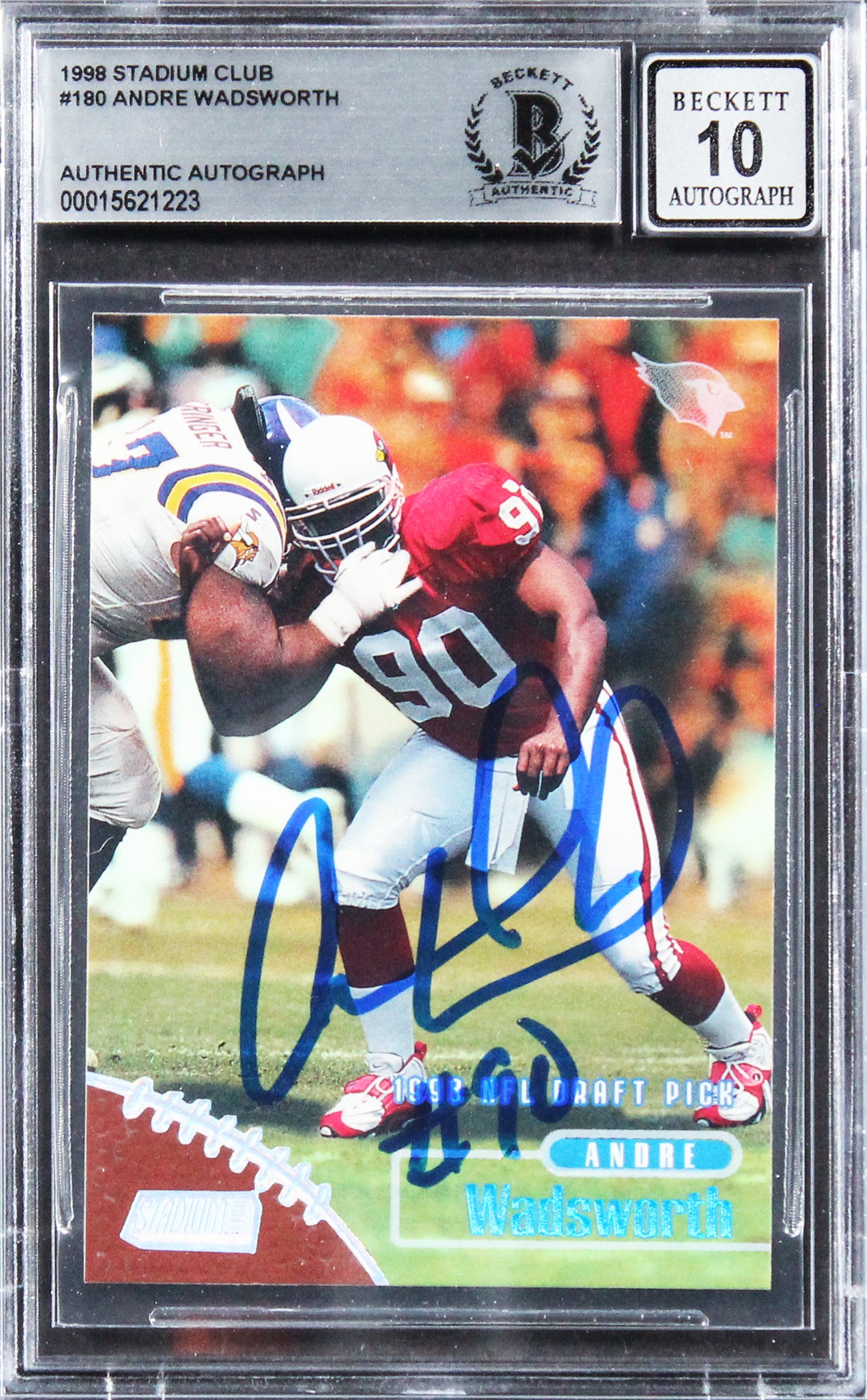Cardinals Andre Wadsworth Signed 1998 Stadium Club #180 RC Card Auto 10 BAS Slab