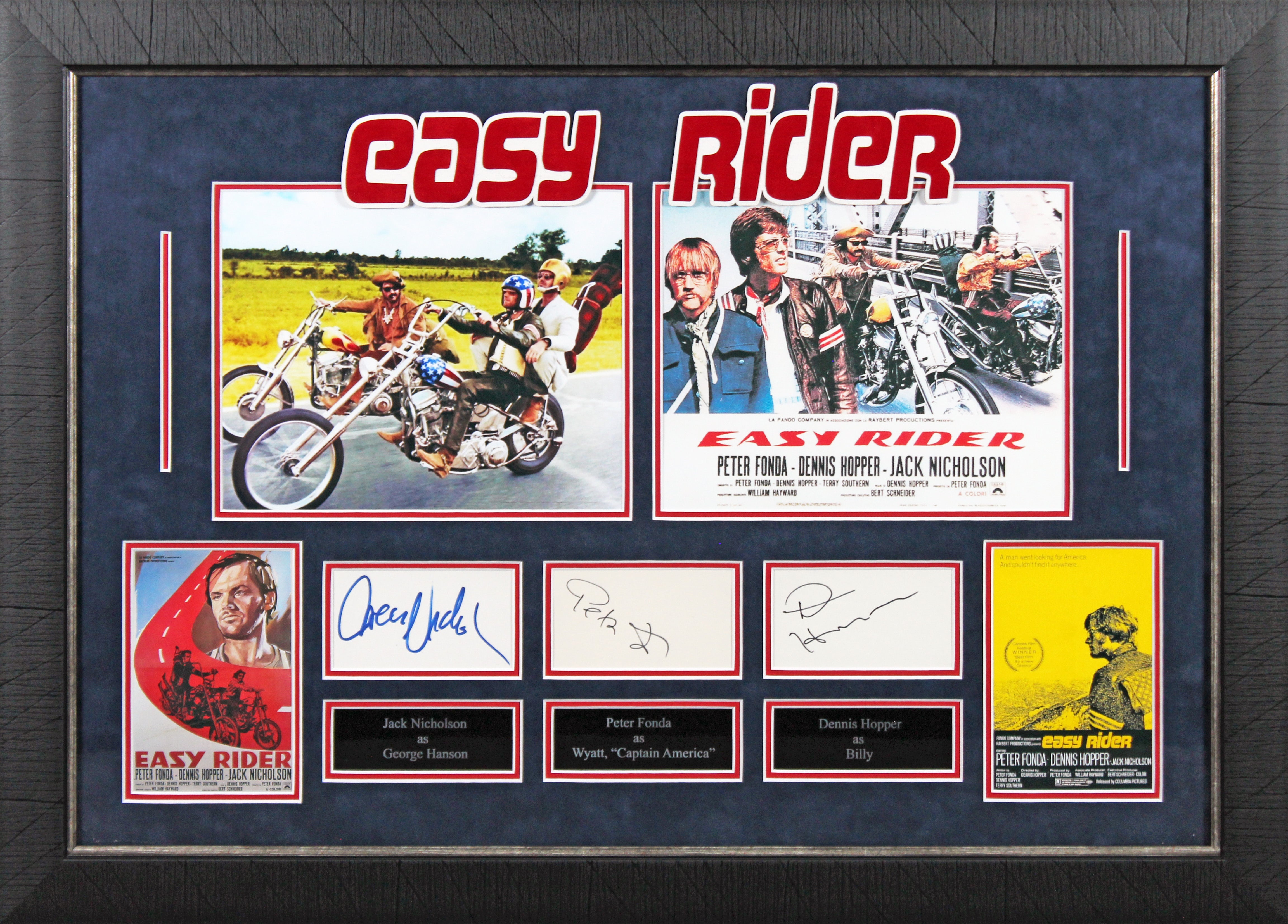 Easy Rider (3) Nicholson, Fonda & Hopper Signed Framed Display BAS #AD04870