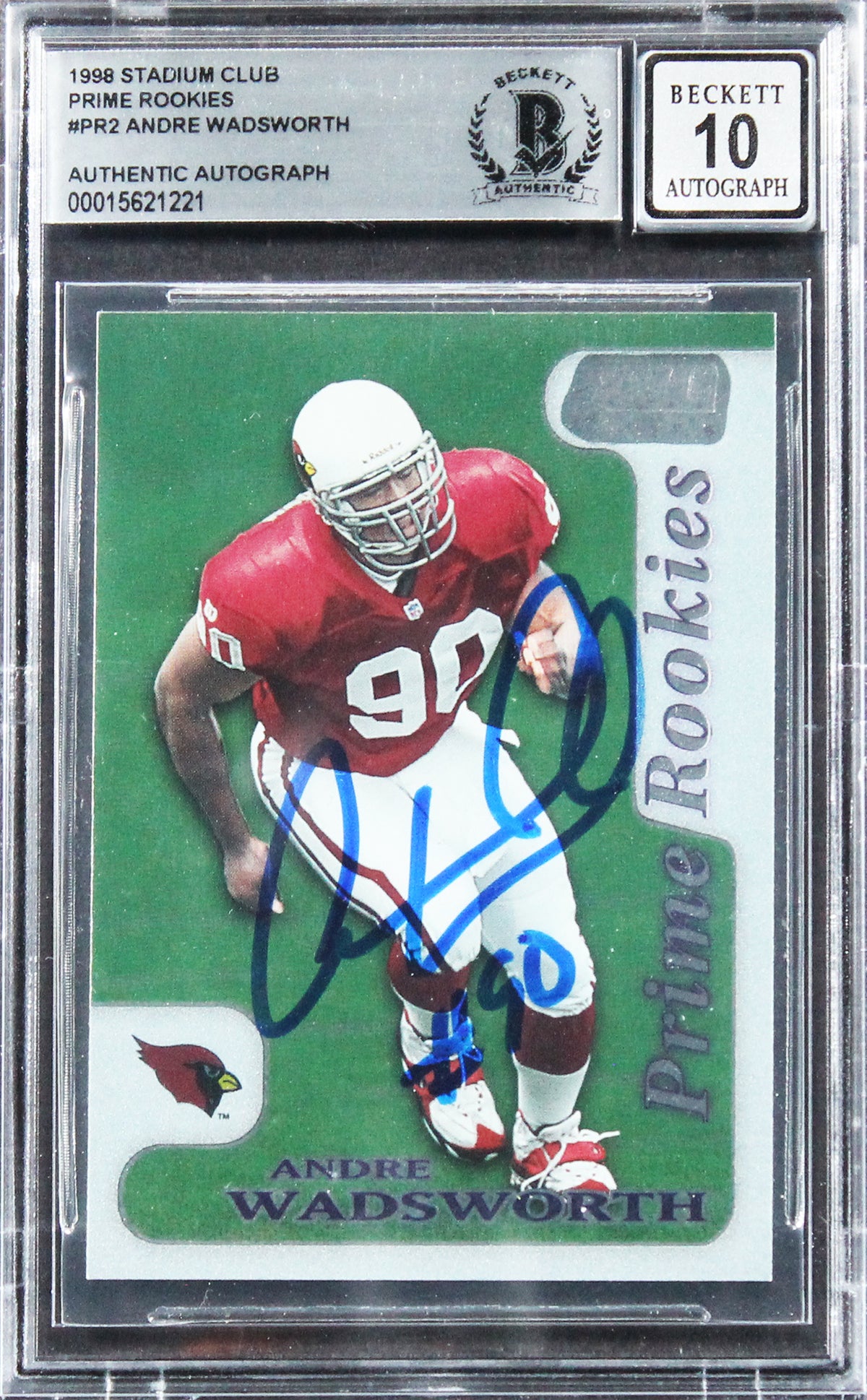Cardinals Andre Wadsworth Signed 1998 Stadium Club PR #PR2 Card Auto 10 BAS Slab