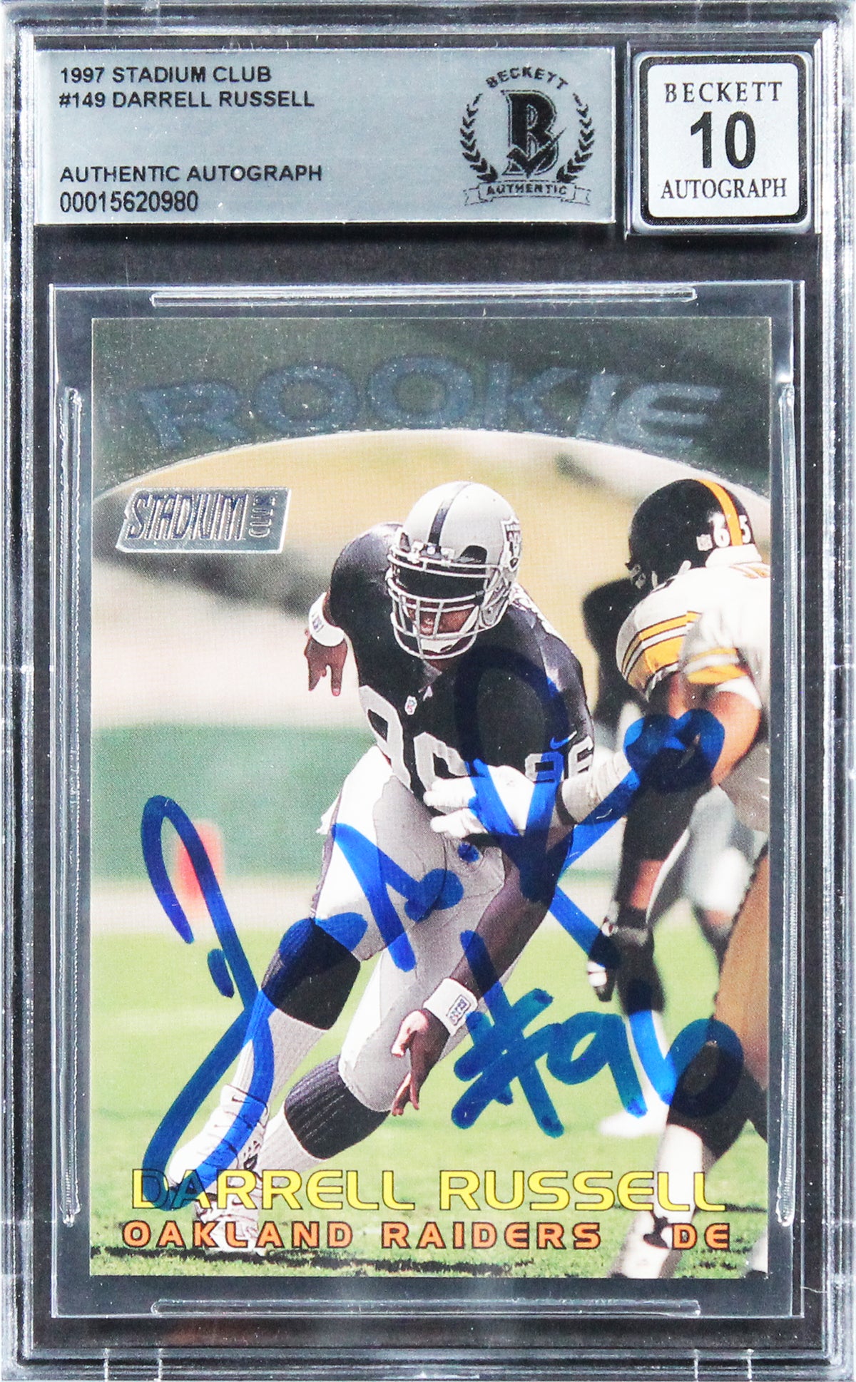 Raiders Darrell Russell Signed 1997 Stadium Club #149 RC Card Auto 10! BAS Slab