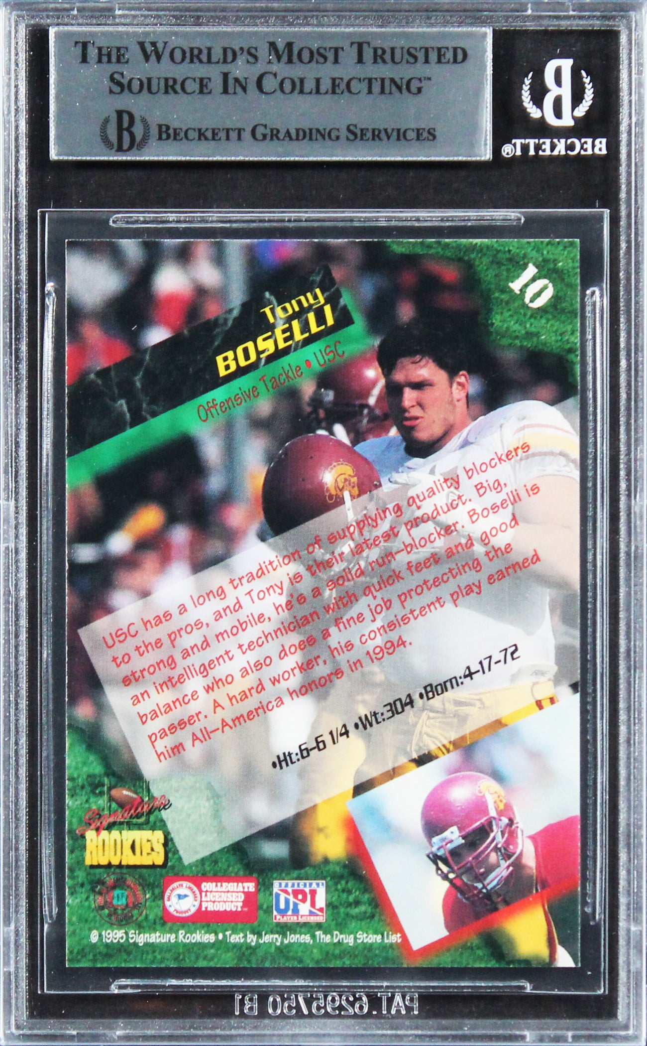 Jaguars Tony Boselli Signed 1995 Signature Rookies #10 #1479/7500 Card BAS Slab