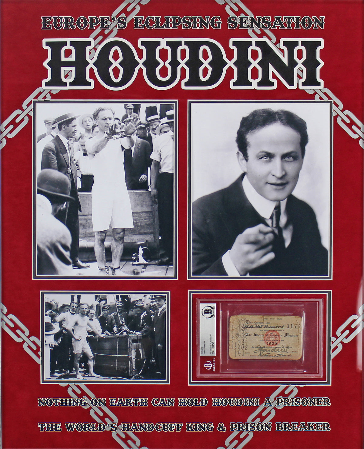 Harry Houdini Signed & Framed 2.5x4 Society Of American Magicians Id Card BAS