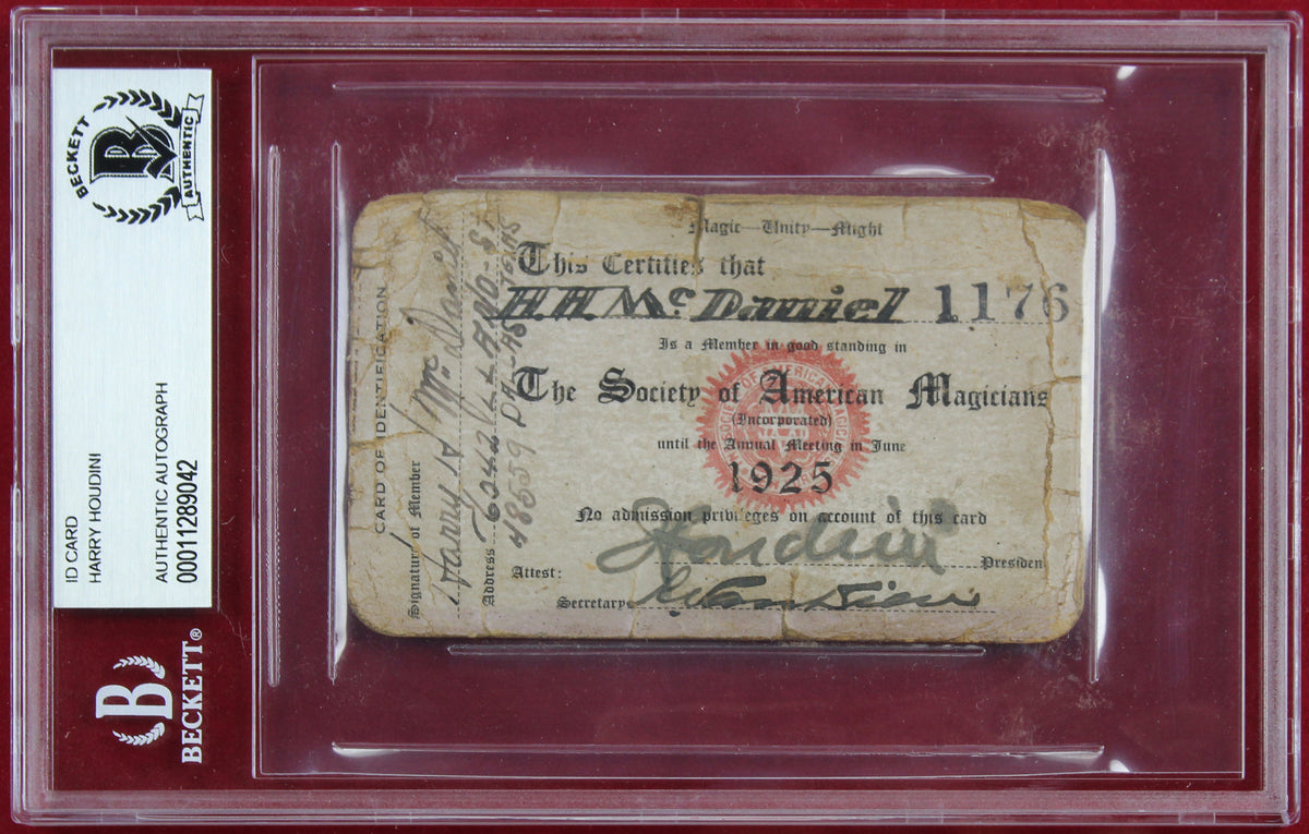 Harry Houdini Signed & Framed 2.5x4 Society Of American Magicians Id Card BAS
