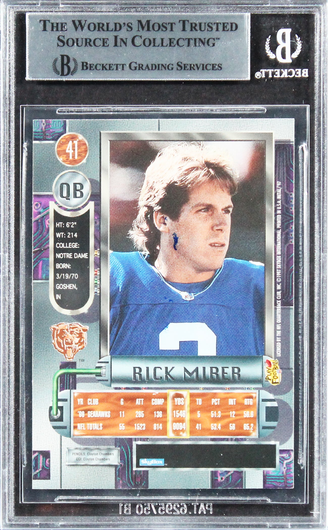 Seahawks Rick Mirer Authentic Signed 1997 Metal Universe #41 Card BAS Slabbed 2