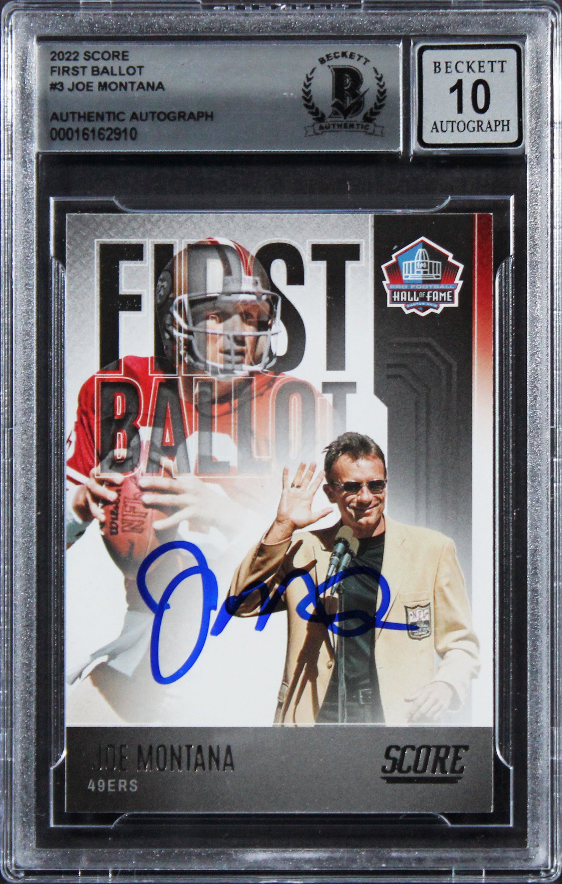 49ers Joe Montana Signed 2022 Score First Ballot #3 Card Auto 10! BAS Slabbed