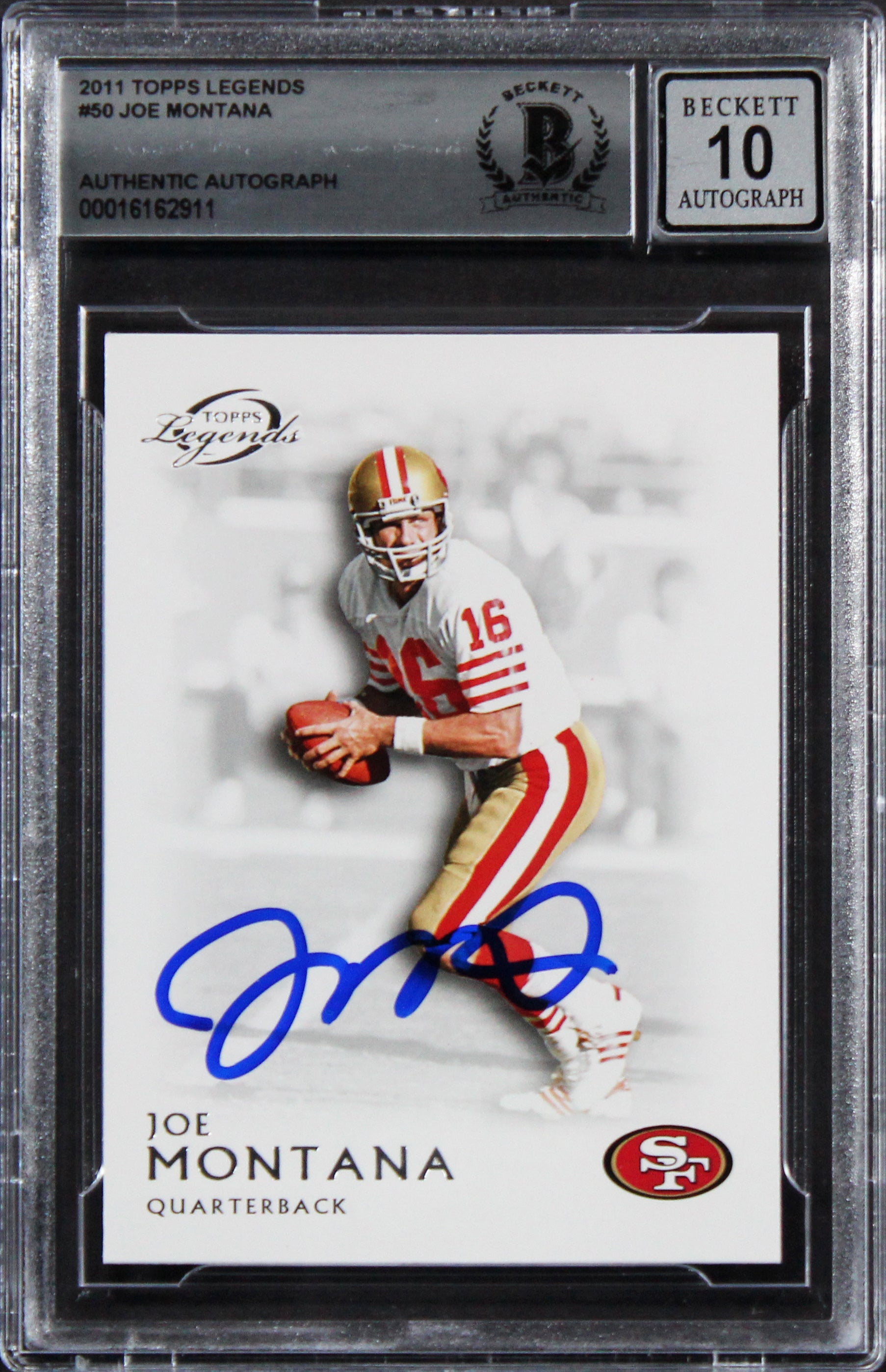 49ers Joe Montana Signed 2011 Topps Legends #50 Card Auto 10! BAS Slabbed