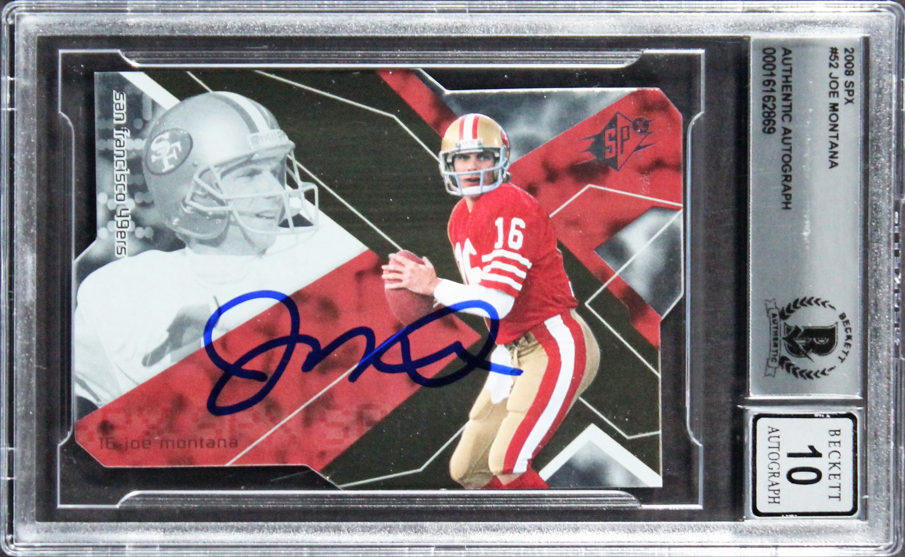 49ers Joe Montana Authentic Signed 2008 SPX #52 Card Auto 10! BAS Slabbed