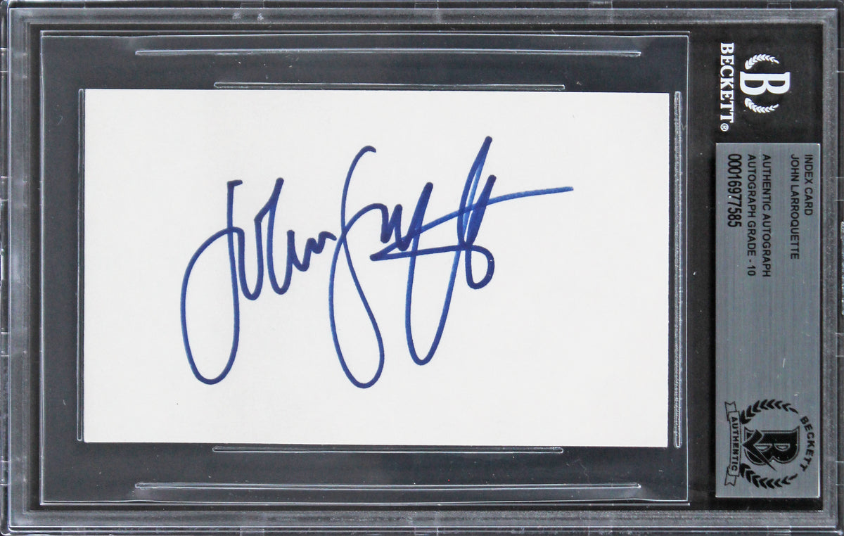 John Larroquette Night Court Signed 3x5 Index Card Auto Graded 10! BAS Slabbed
