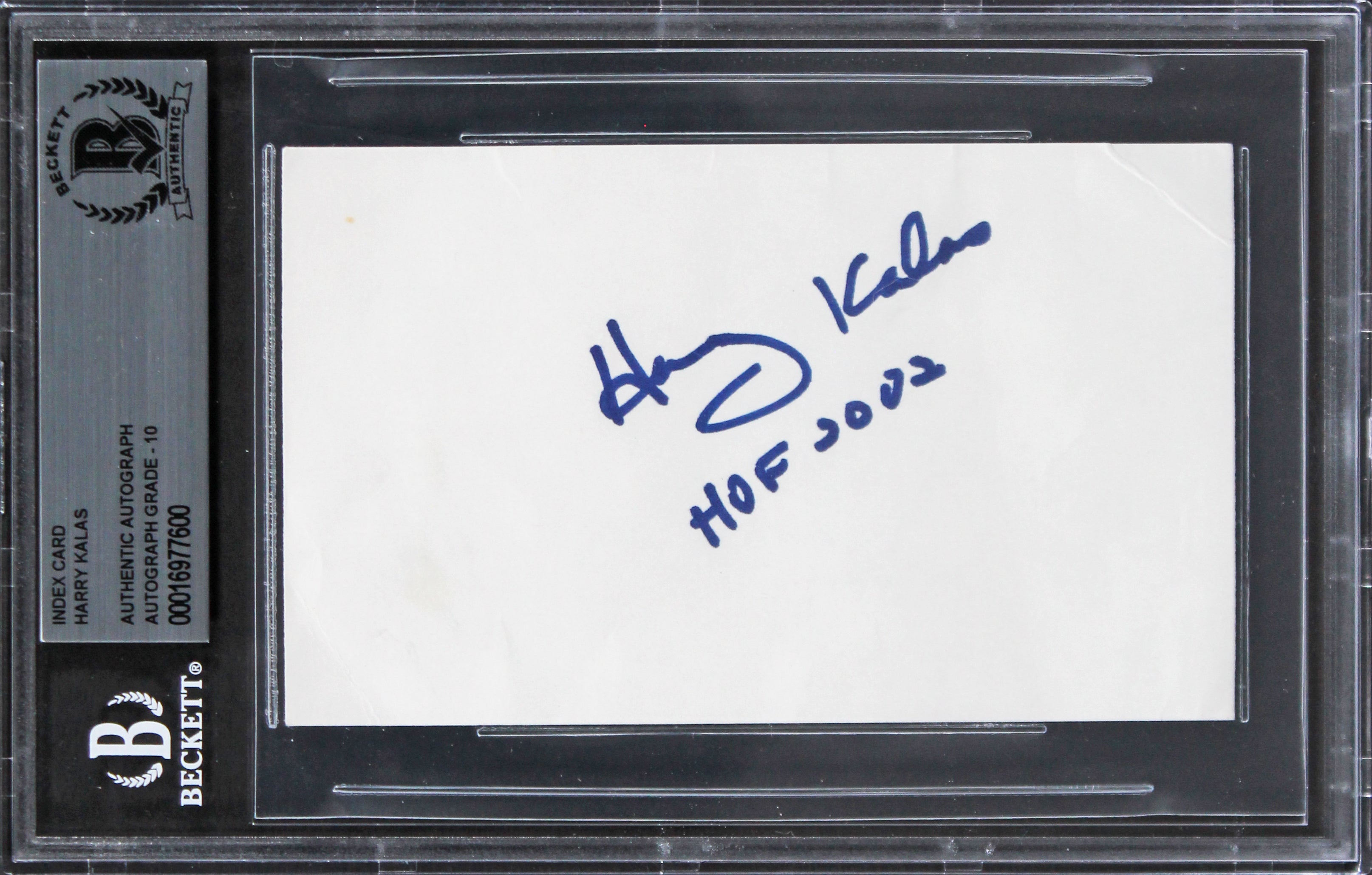 Phillies Harry Kalas "HOF 2002" Signed 3x5 Index Card Auto Graded 10 BAS Slabbed