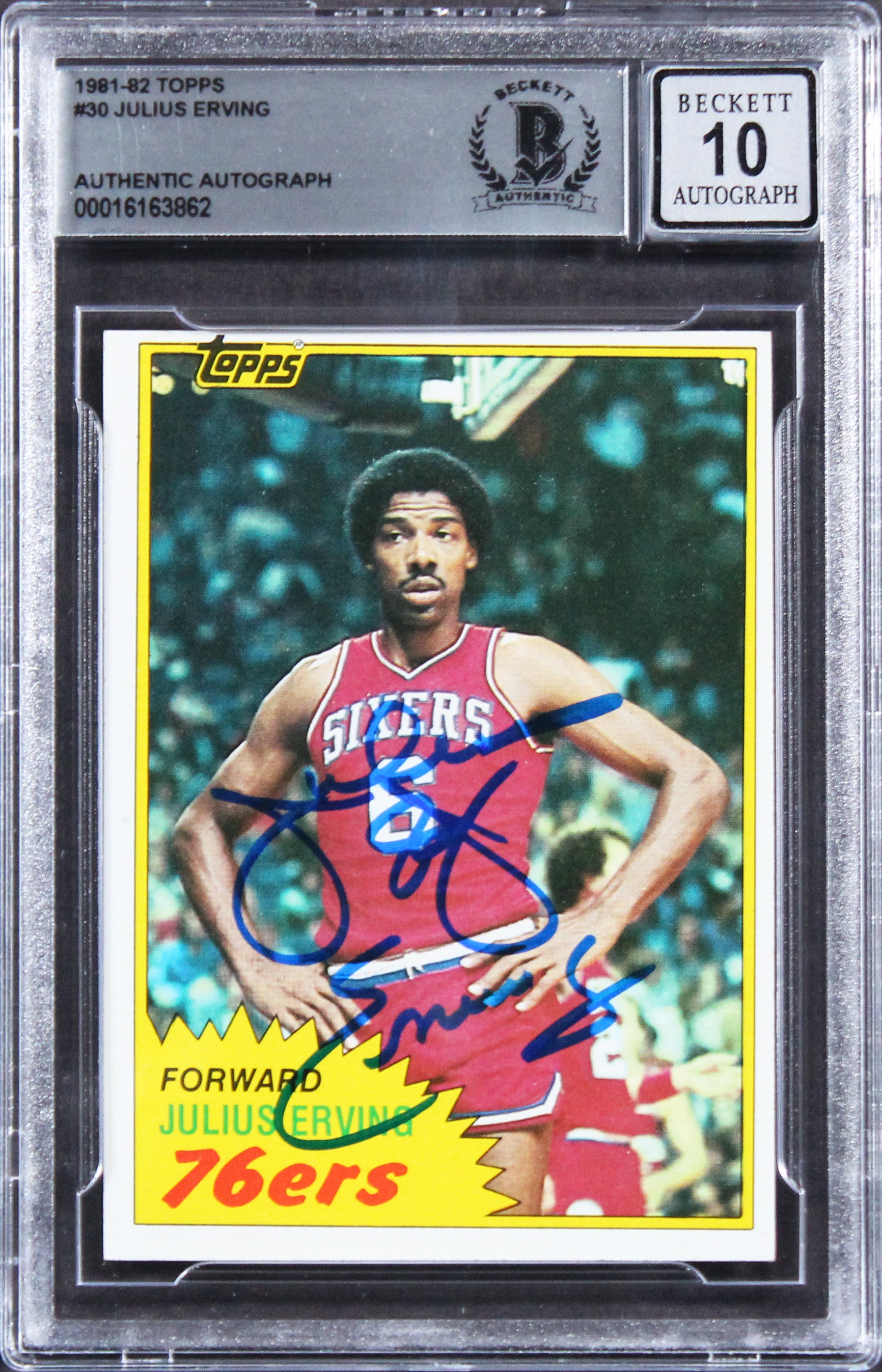 76ers Julius "Dr. J" Erving Signed 1981 Topps #30 Card Auto 10! BAS Slabbed