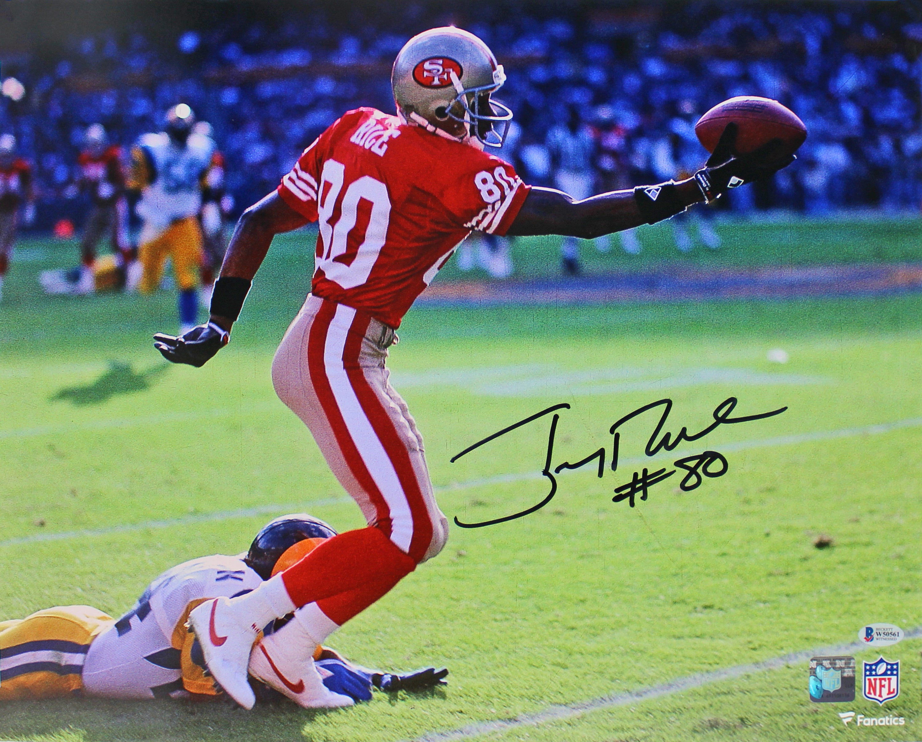 49ers Jerry Rice Authentic Signed Horizontal Catch 16x20 Photo BAS Witnessed