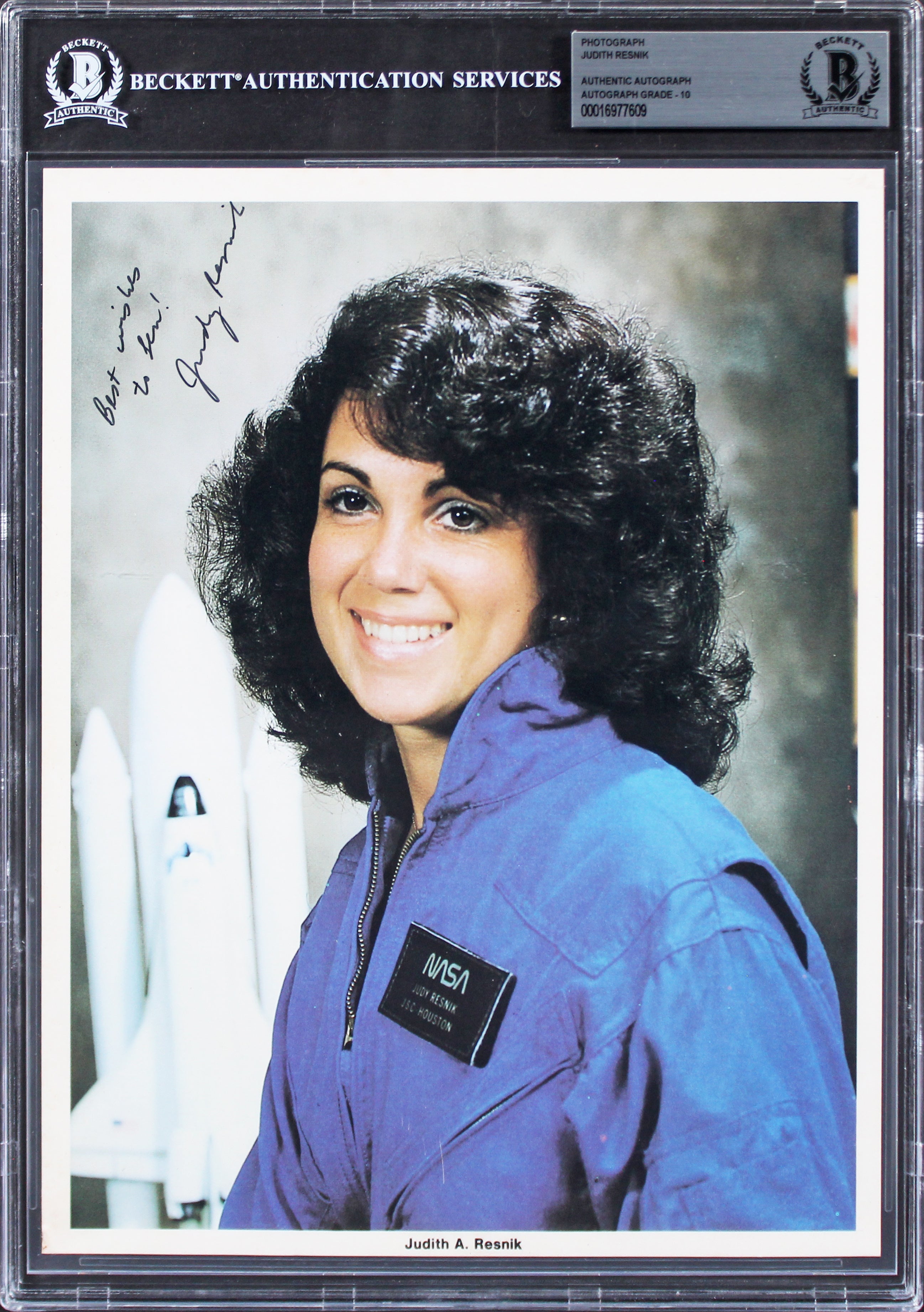 Judith Resnik Challenger "Best Wishes" Signed 8x10 NASA Photo Auto 10! BAS Slab