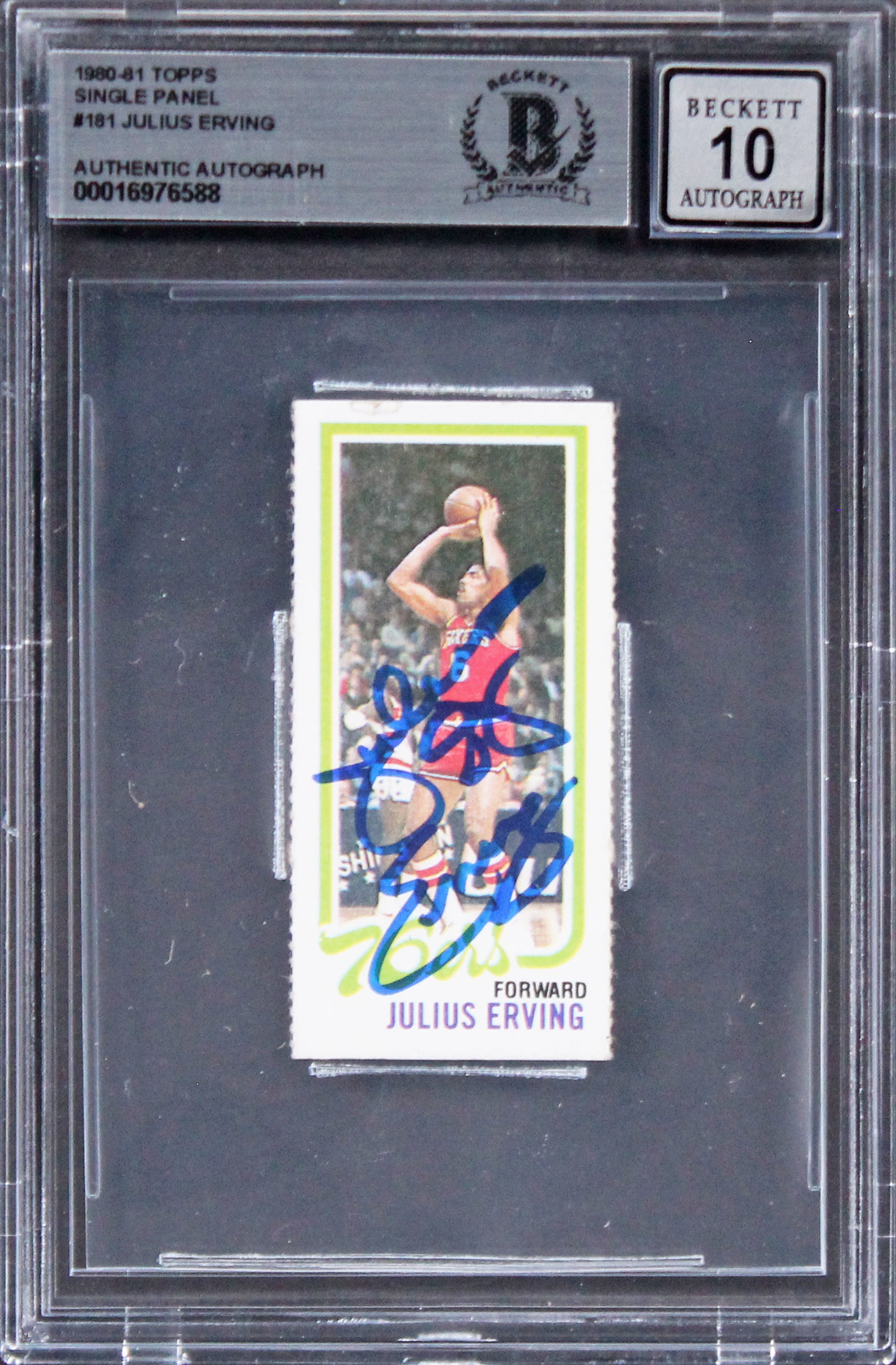 76ers Julius Erving Signed 1980 Topps Single Panel #181 Card Auto 10! BAS Slab