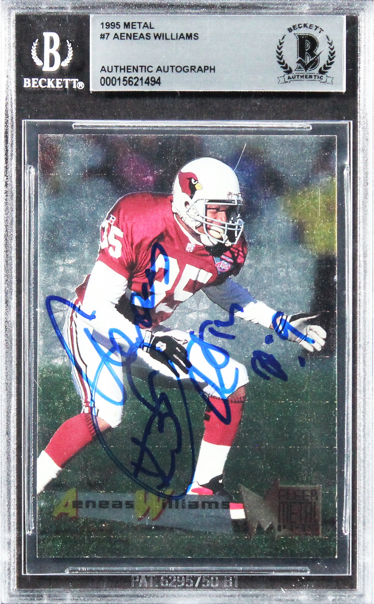 Cardinals Aeneas Williams Authentic Signed 1995 Metal #7 Card BAS Slabbed