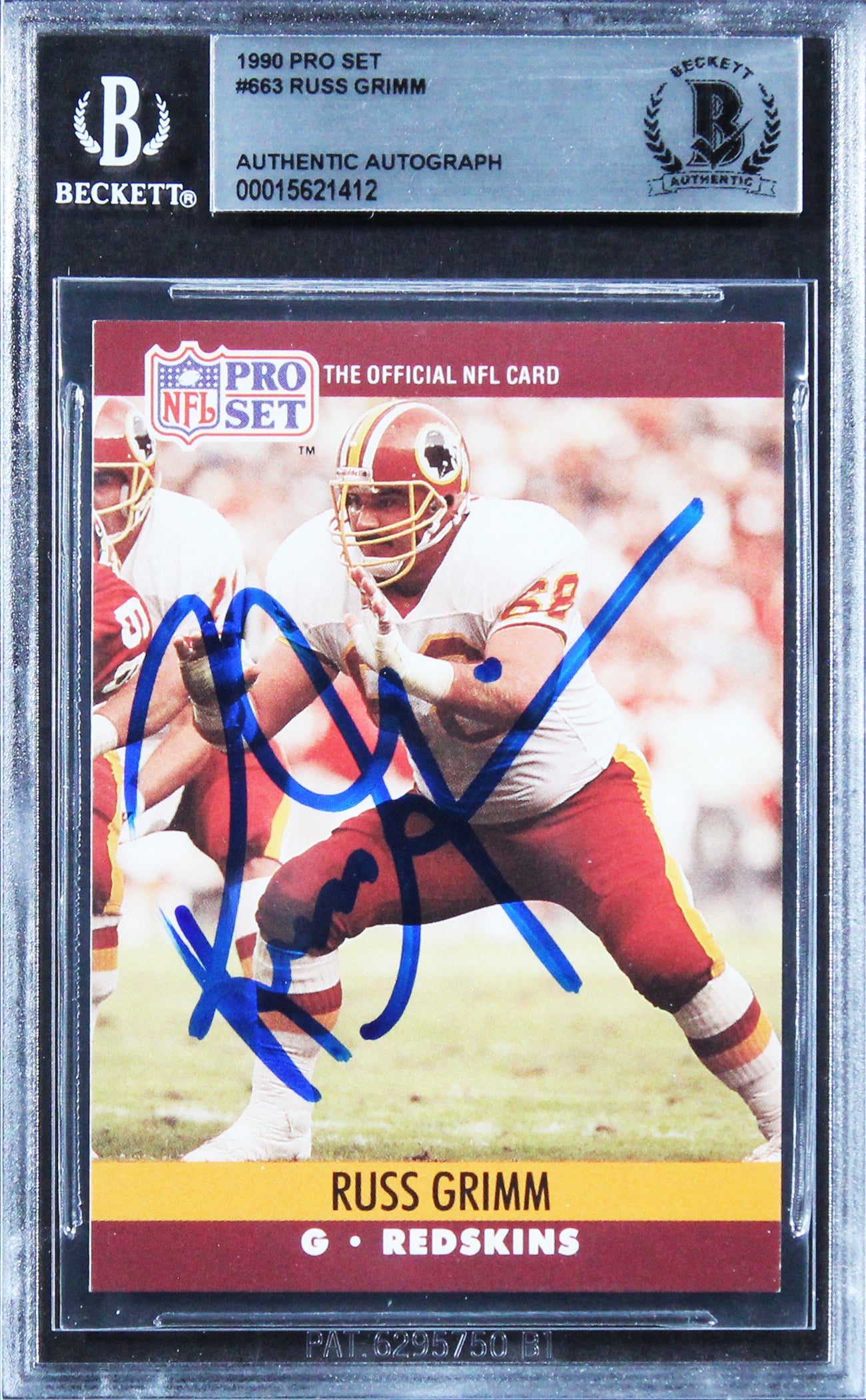Commanders Russ Grimm Authentic Signed 1990 Pro Set #663 Card BAS Slabbed