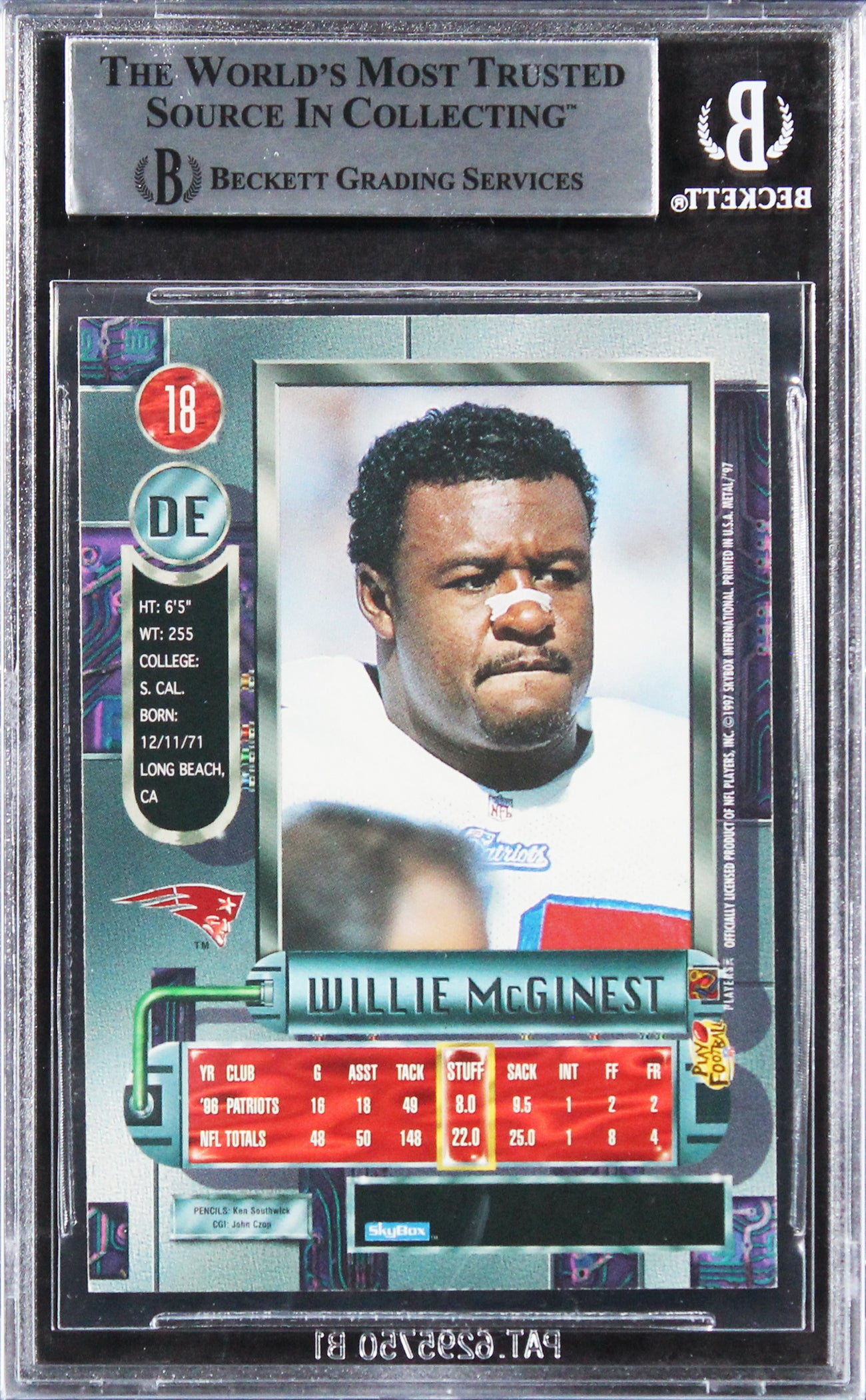 Patriots Willie McGinest Authentic Signed 1997 Metal Universe #18 Card BAS Slab