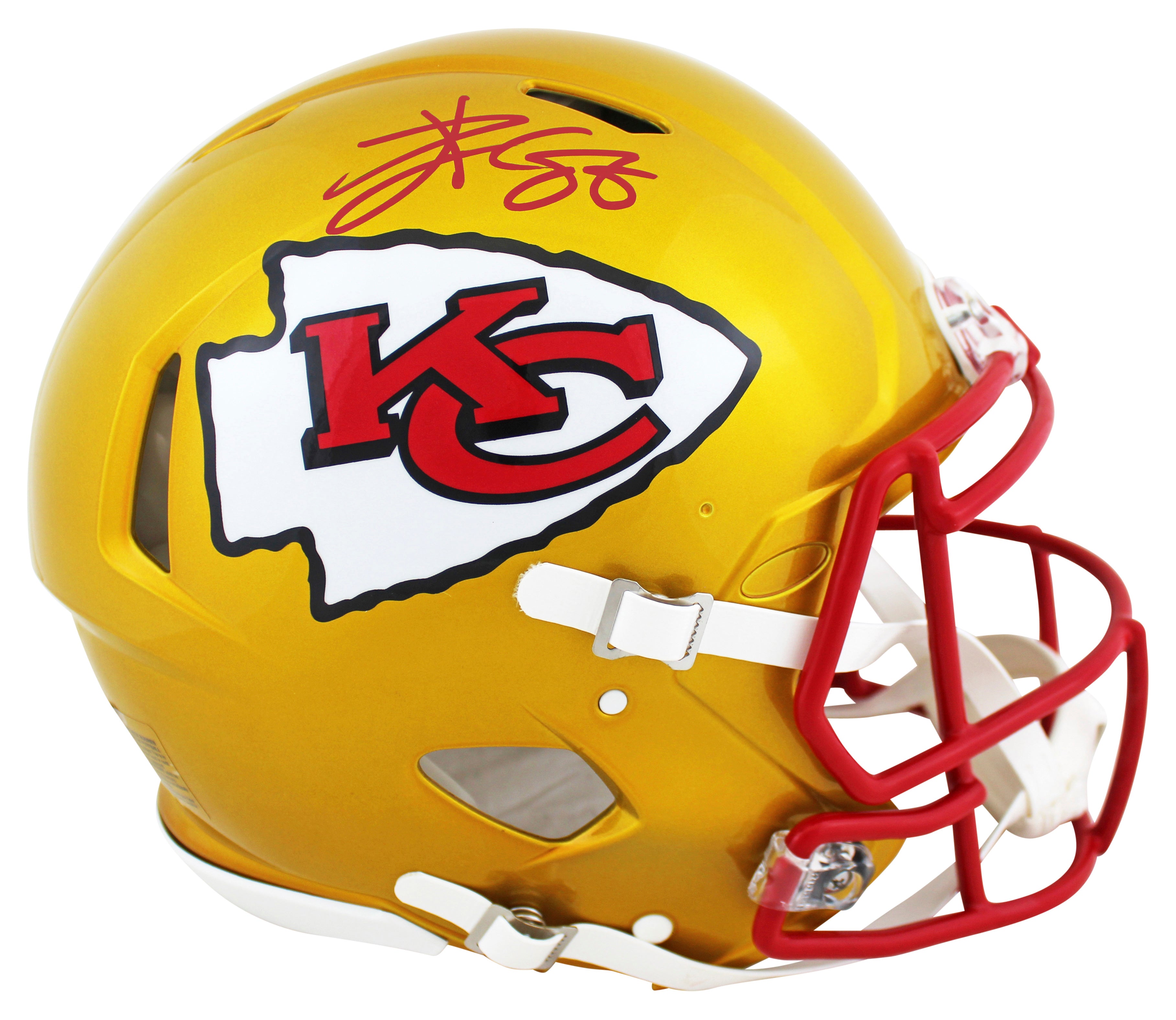 Chiefs Travis Kelce Signed Flash Full Size Speed Proline Helmet w/ Red Sig BAS W