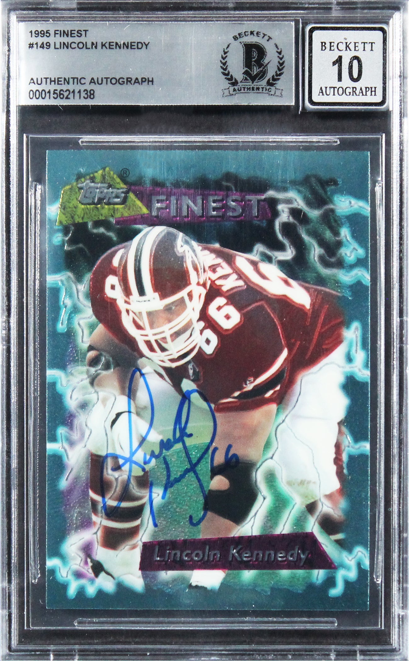 Falcons Lincoln Kennedy Signed 1995 Finest #149 Card Auto 10! BAS Slabbed