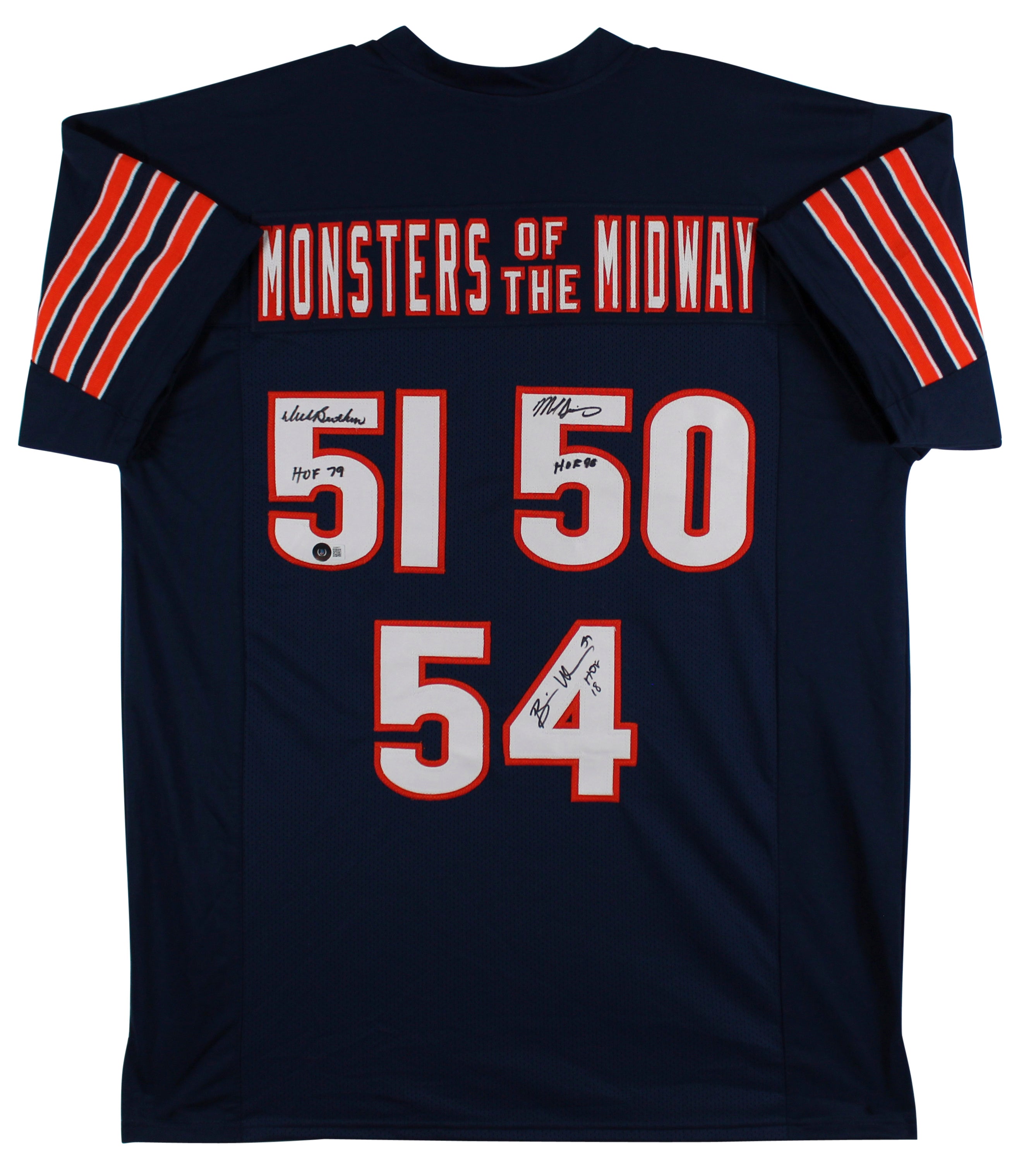 Monsters Of The Midway (3) Butkus, Singletary & Urlacher Signed Navy Jersey BAS