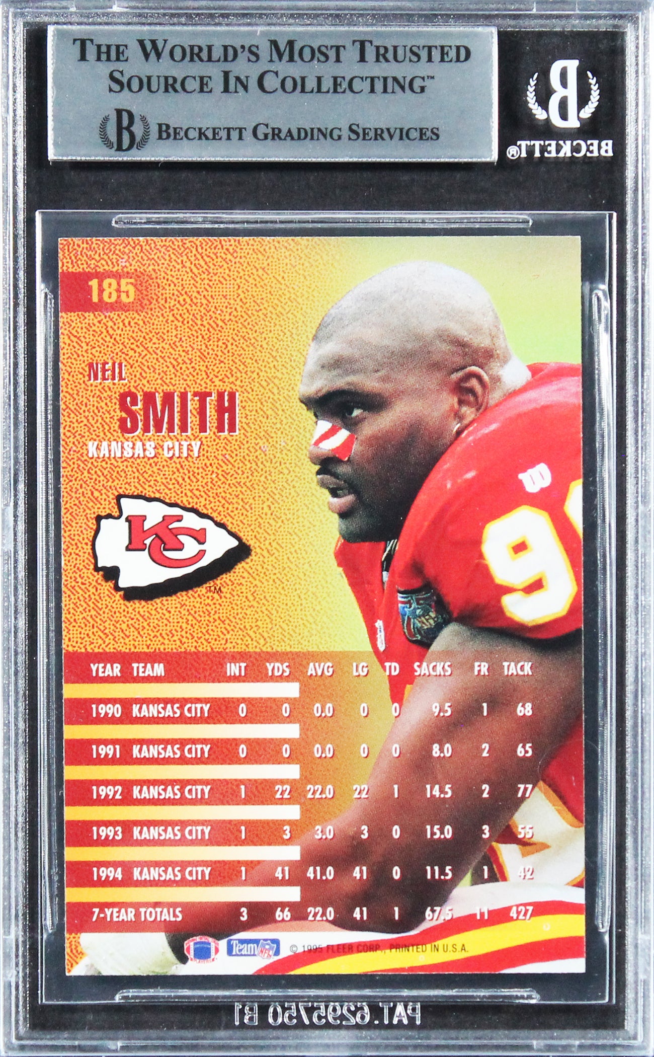 Chiefs Neil Smith Authentic Signed 1995 Fleer #185 Card BAS Slabbed