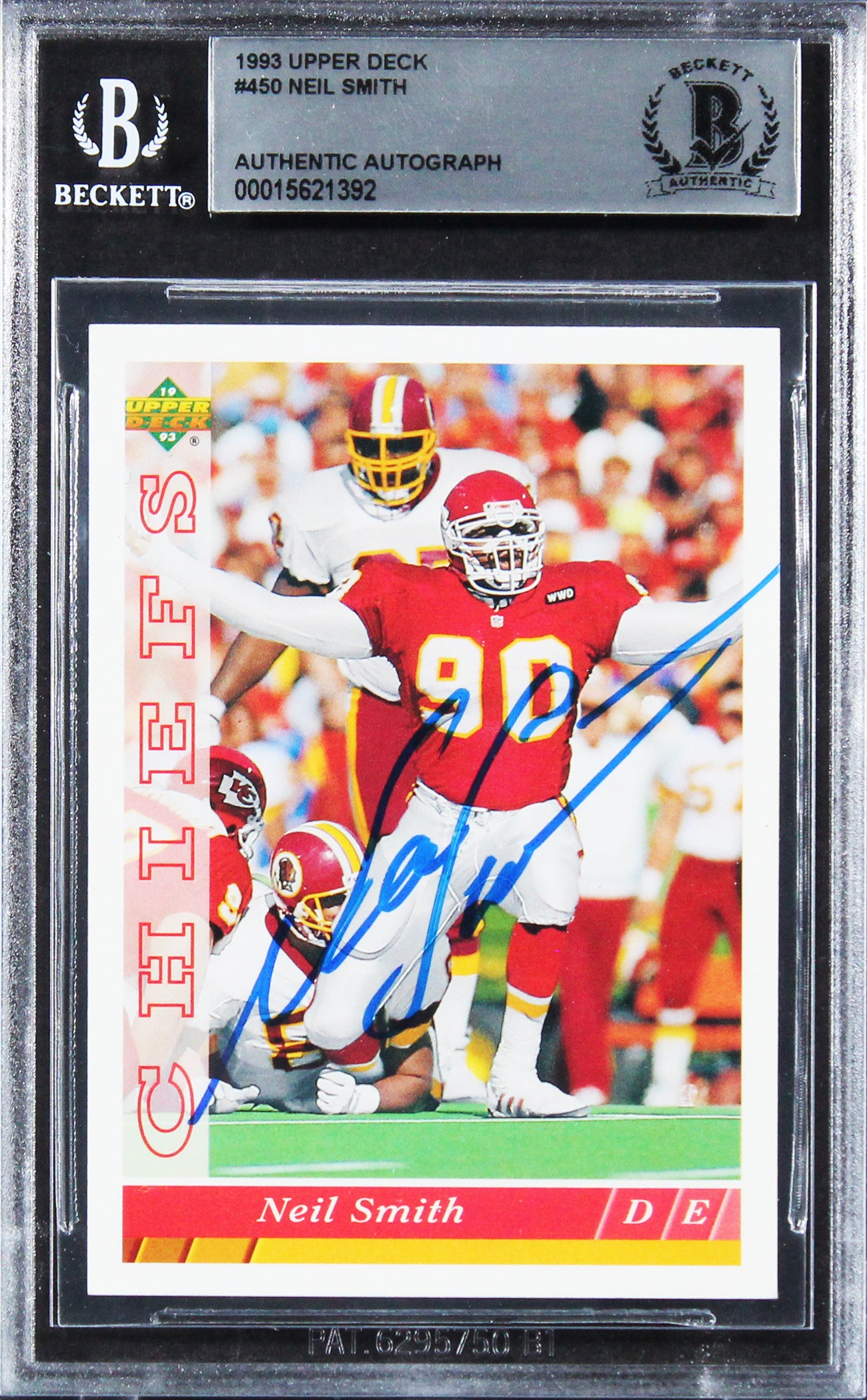 Chiefs Neil Smith Authentic Signed 1993 Upper Deck #450 Card BAS Slabbed
