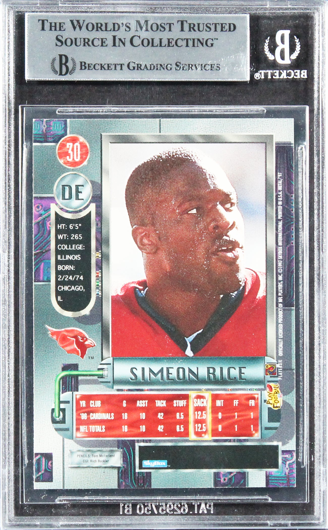 Cardinals Simeon Rice Authentic Signed 1997 Metal Universe #30 Card BAS Slab 1