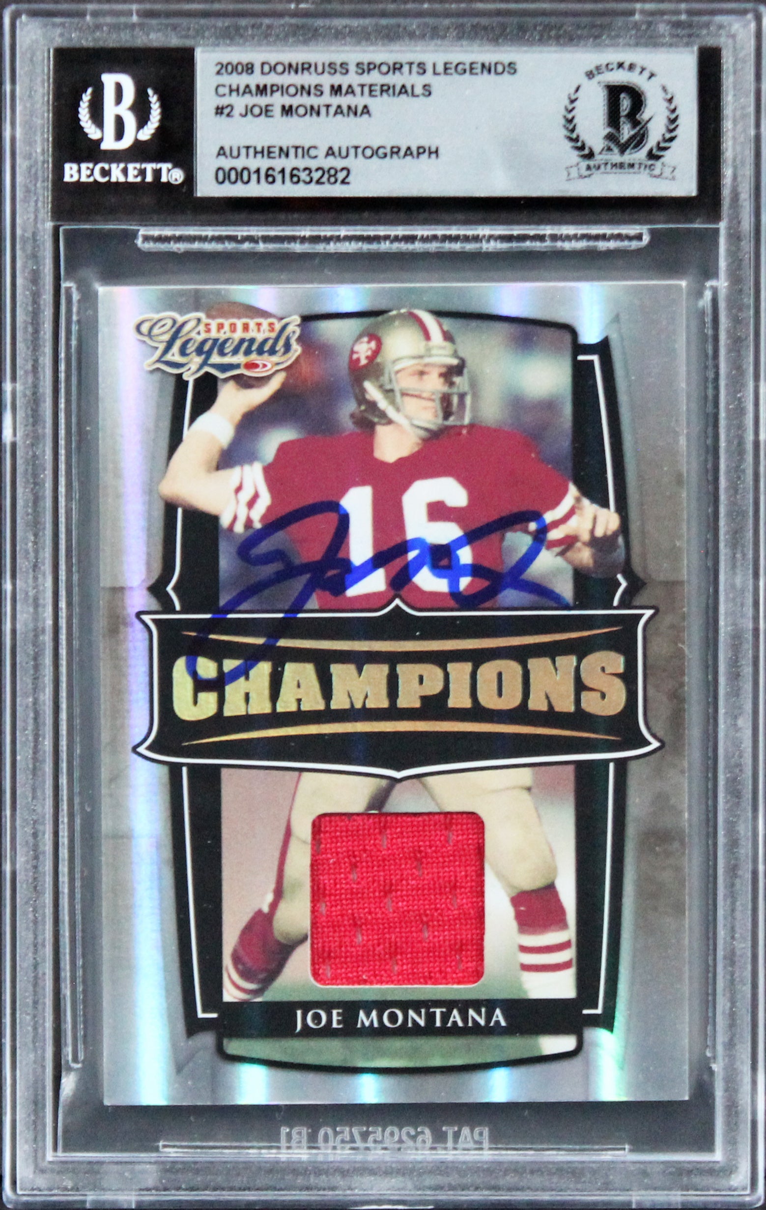 49ers Joe Montana Signed 2008 Donruss SL #2 #034/250 Card Auto 10! BAS Slabbed